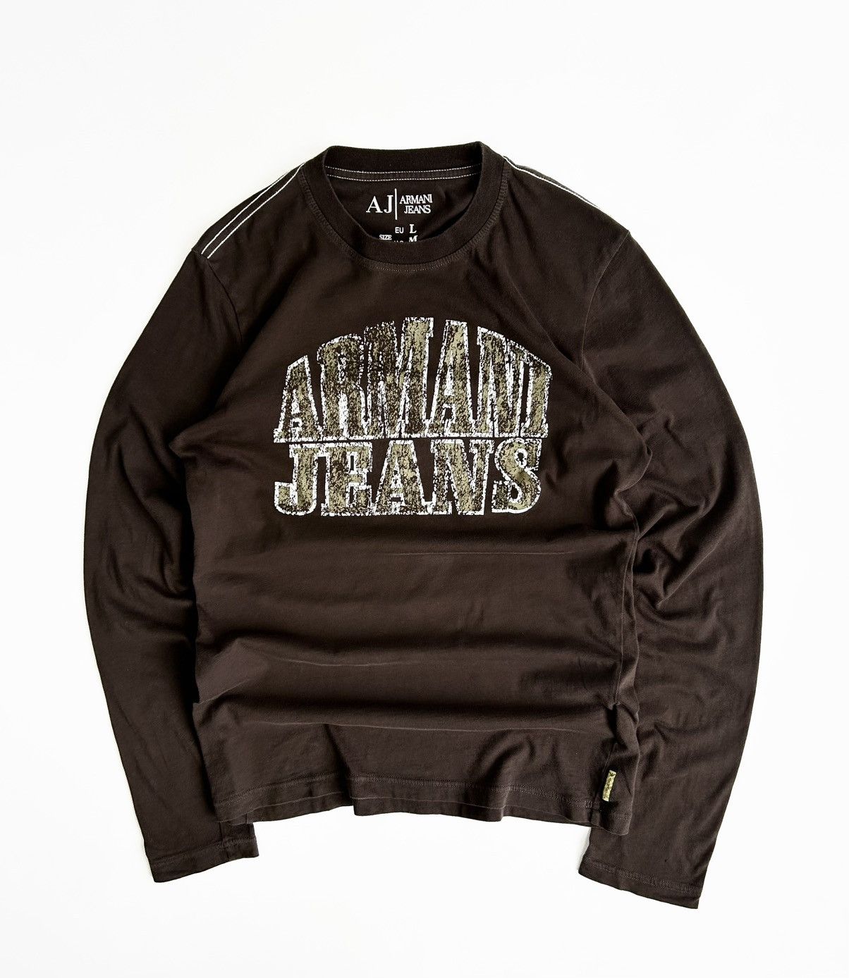 Armani × Vintage Vintage Armani Jeans Long Sleeve Shirt Brown Y2k Rare Size US L / EU 52-54 / 3 - 1 Thumbnail
