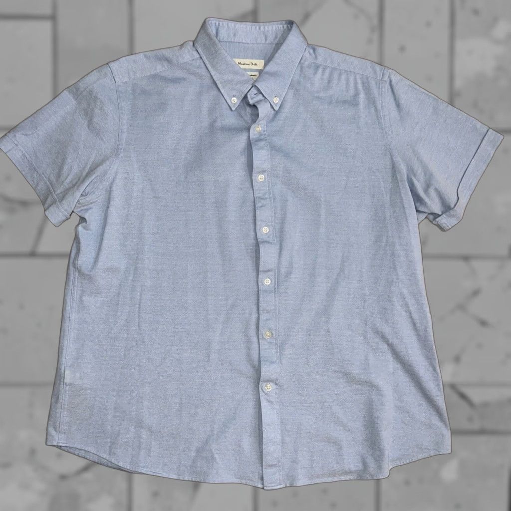 Massimo Dutti Massimo Dutti Button-Up Shirt Mens 2XL Short Sleeve Blue MDD Size US XXL / EU 58 / 5 - 1 Thumbnail