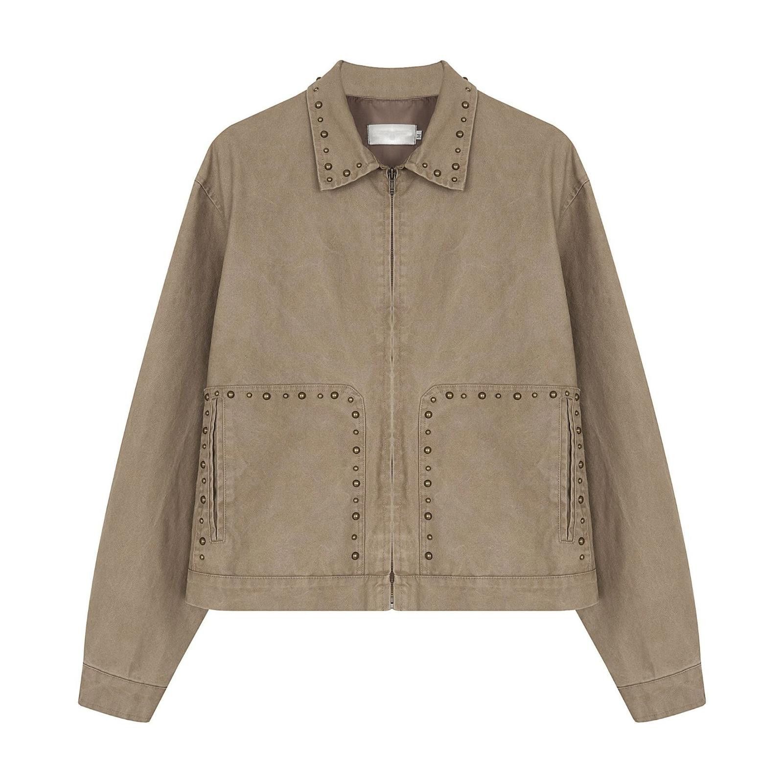 Japanese Brand Tan Studded Zip-Up Jacket, Lightweight Outerwear Size US M / EU 48-50 / 2 - 1 Thumbnail