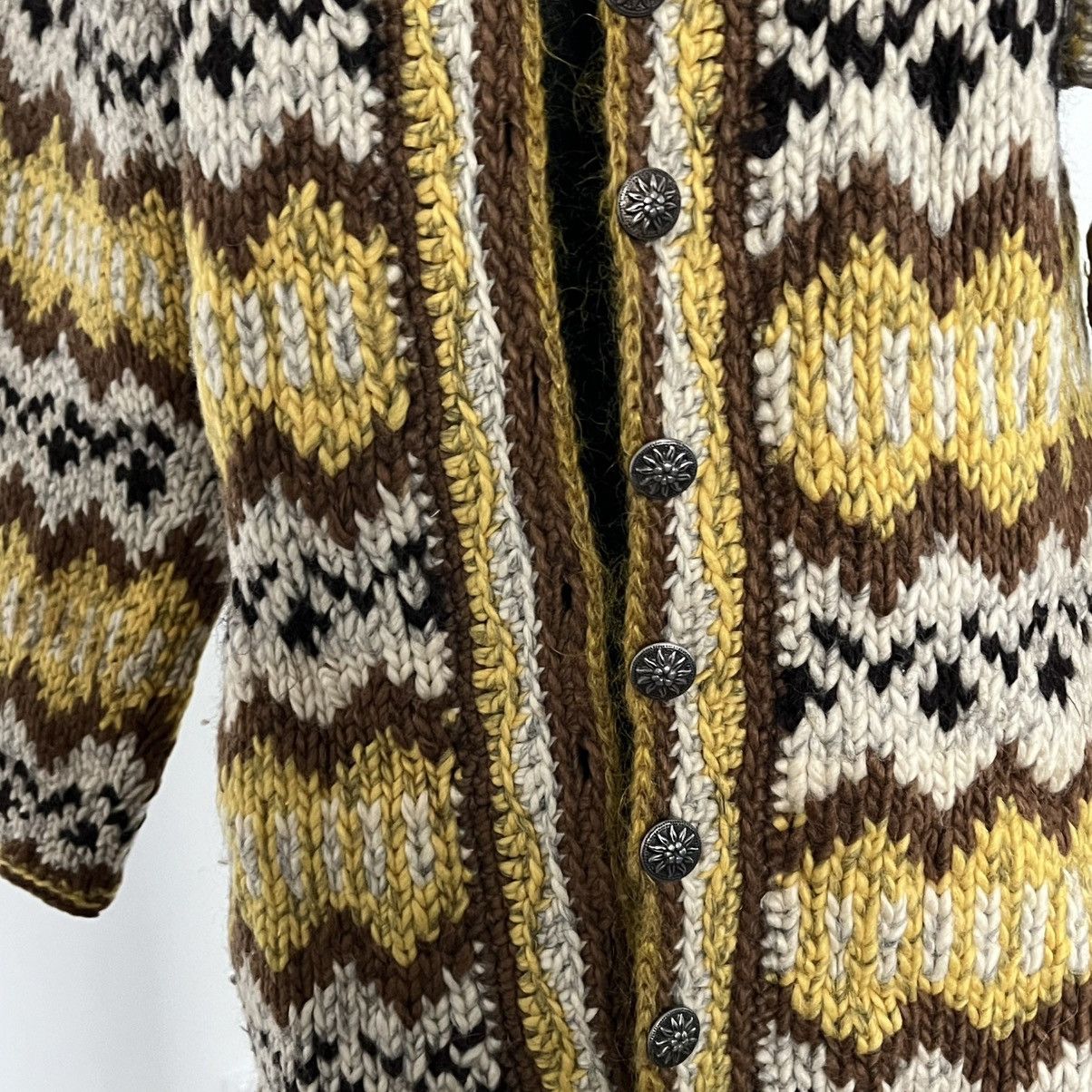 Vintage Brown and yellow woollen chevron cardigan sweater handmade Size M / US 6-8 / IT 42-44 - 6 Thumbnail