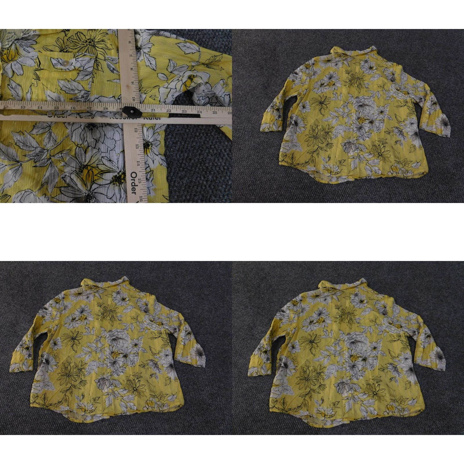 Vintage Alfred Dunner Shirt Womens Large Yellow Floral Metallic 3/4 Sleeve Button Up Size L / US 10 / IT 46 - 8 Thumbnail