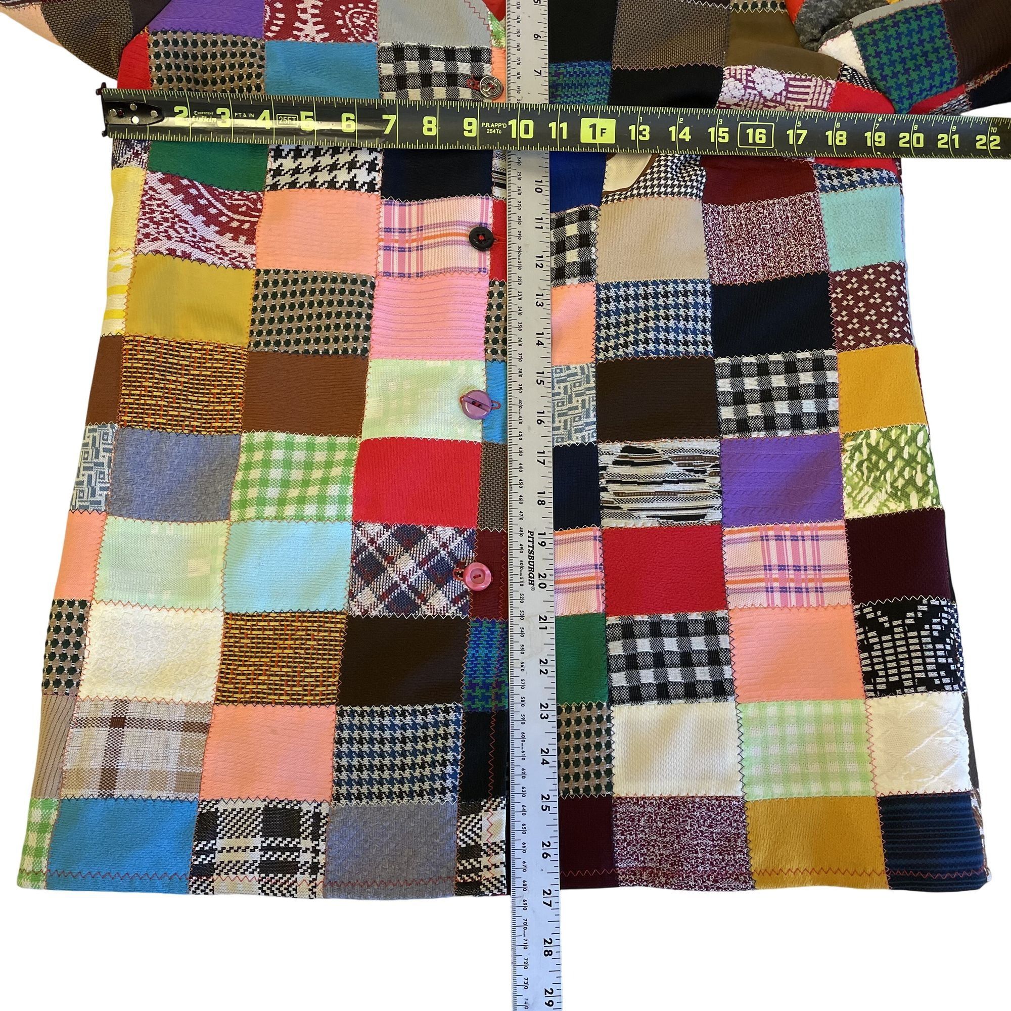Other Vtg Handmade MoD Multi Color QUILT Patchwork Hippie Shirt Size L / US 10 / IT 46 - 8 Thumbnail