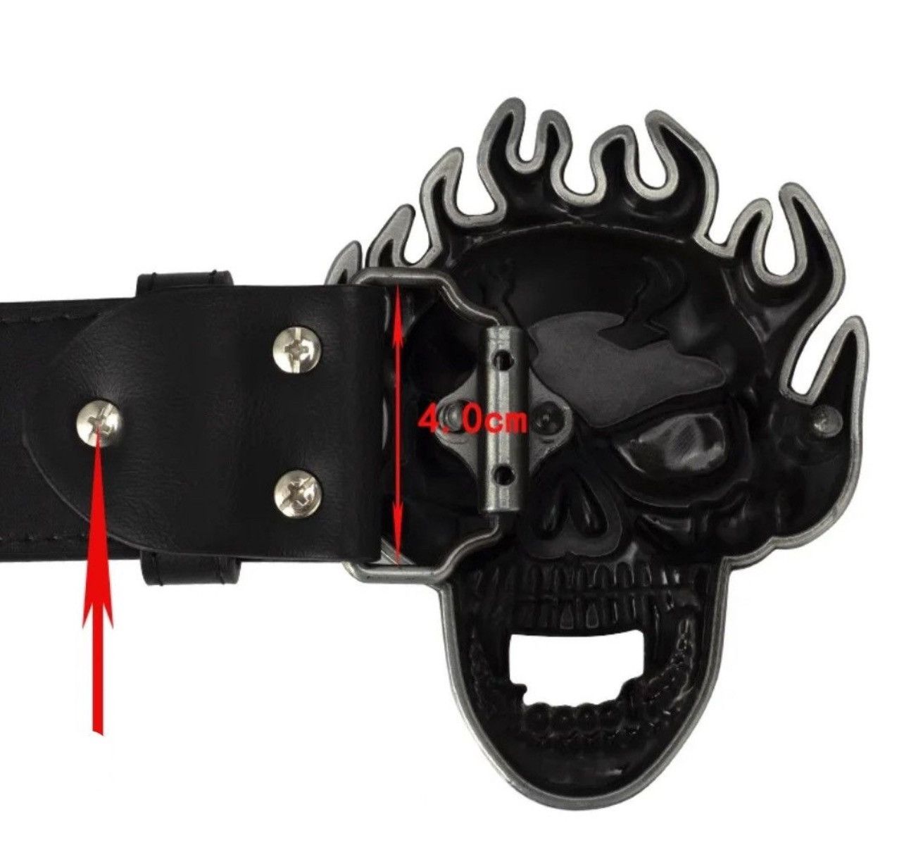 Japanese Brand × Leather Fire Hair Skull Belt Buckle 40 mm Belt in 100/110/120/130 Size ONE SIZE - 5 Thumbnail