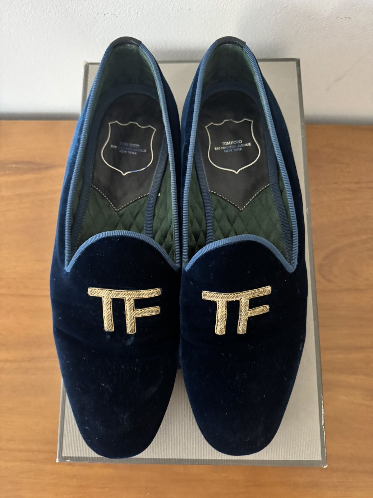 Tom Ford Tom Ford Navy Velvet TF Monogram Smoking Slippers Loafers Size US 10 / EU 43 - 3 Thumbnail