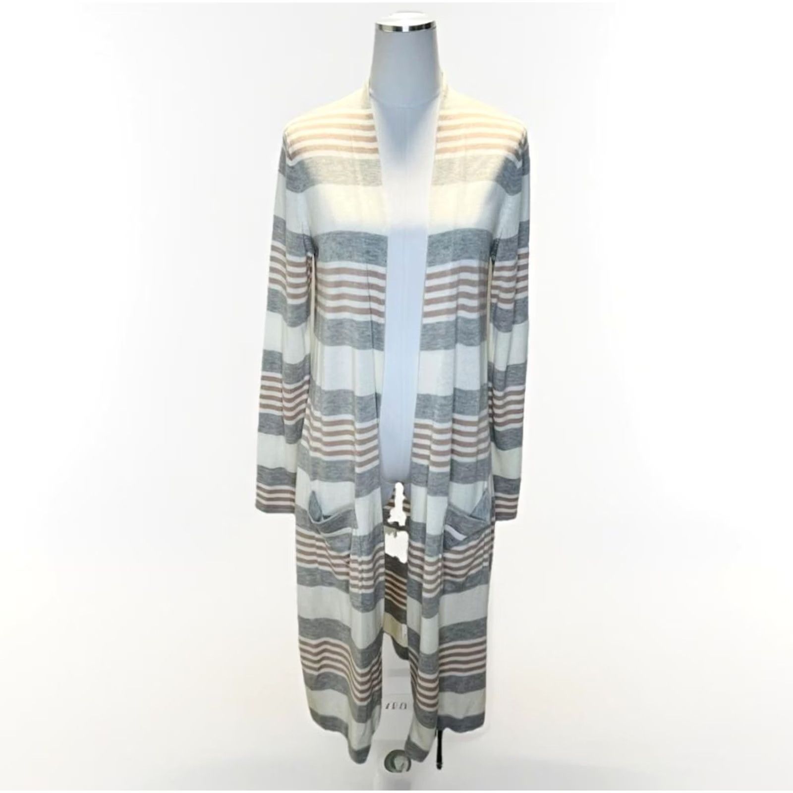 Vintage Laurie Felt Cardigan Womens M Striped Long Open Knit Sweater Cashmere blend Size M / US 6-8 / IT 42-44 - 2 Thumbnail