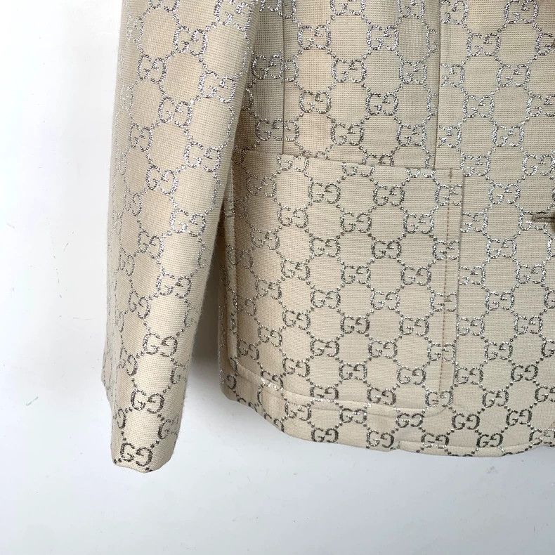 Gucci Gucci Beige double G silver silk full-printed wool lapel su Size 40R - 4 Thumbnail
