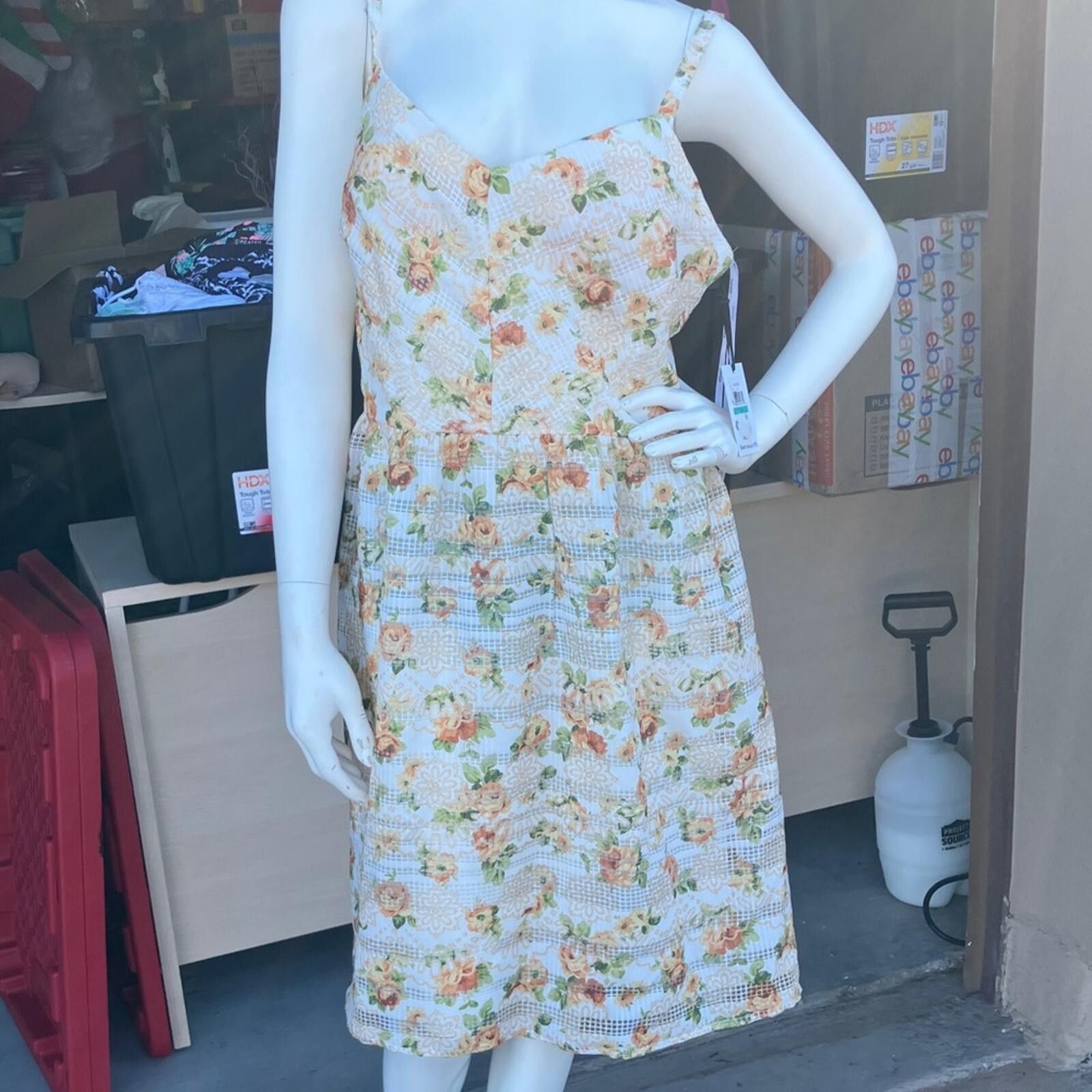 Other Kensie Cream Floral Midi Dress with Peach and Green Accents Size XXL / US 16-18 / IT 52-54 - 1 Thumbnail