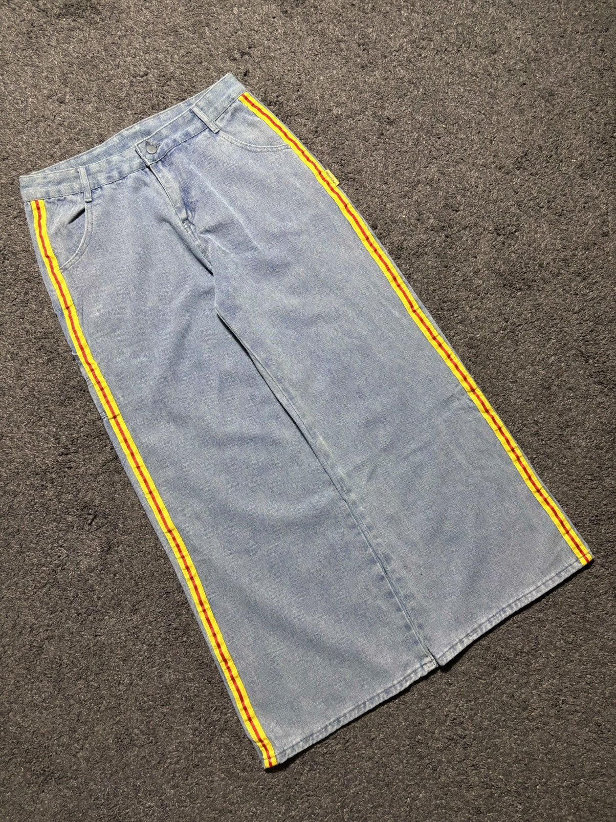 Jean × Vintage Vintage streetwear wide leg rare yellow blue baggy jeans Size US 33 - 5 Thumbnail