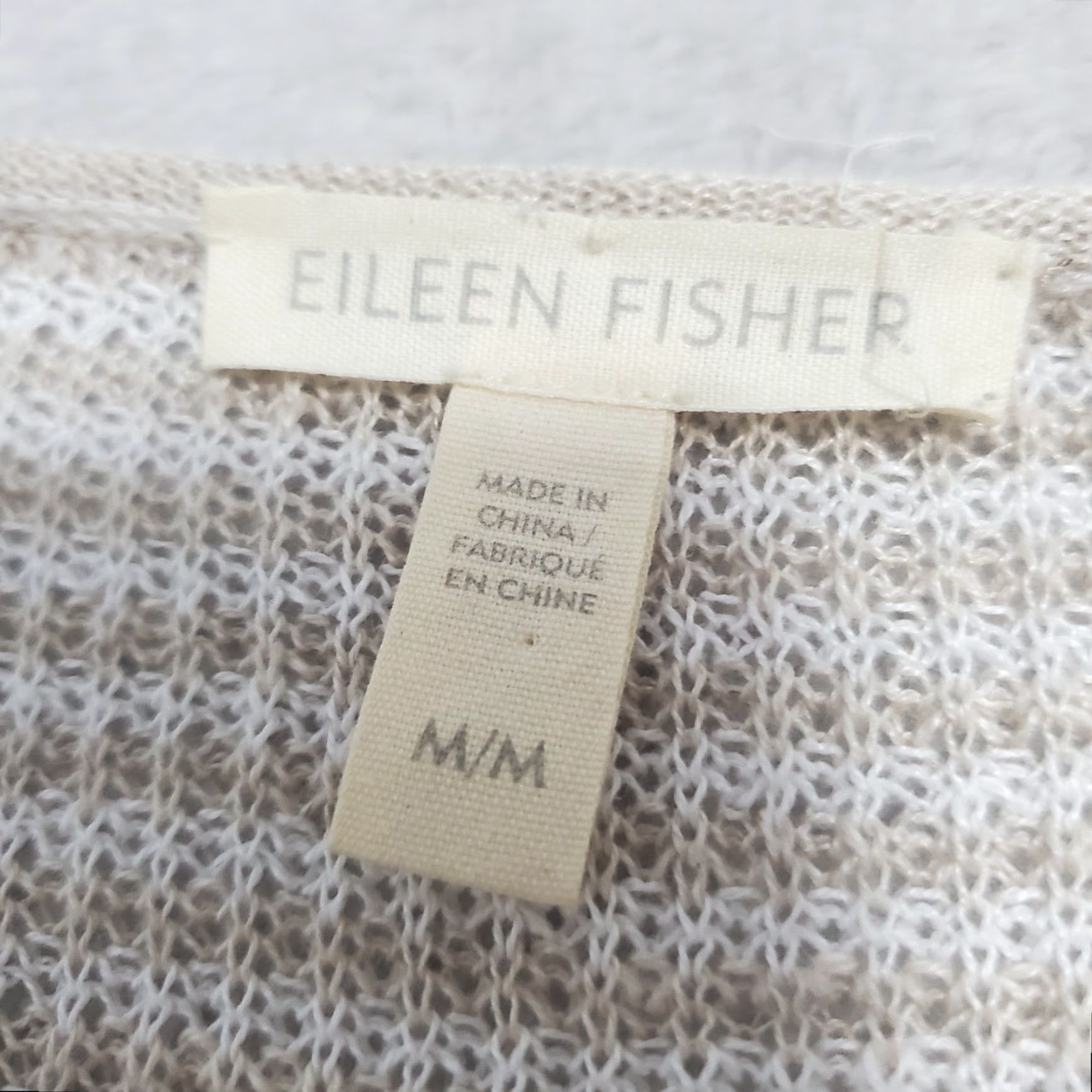 Eileen Fisher VINTAGE Eileen Fisher Top Women M Tan White Striped Knit Linen Beachy FLAW Size M / US 6-8 / IT 42-44 - 4 Thumbnail