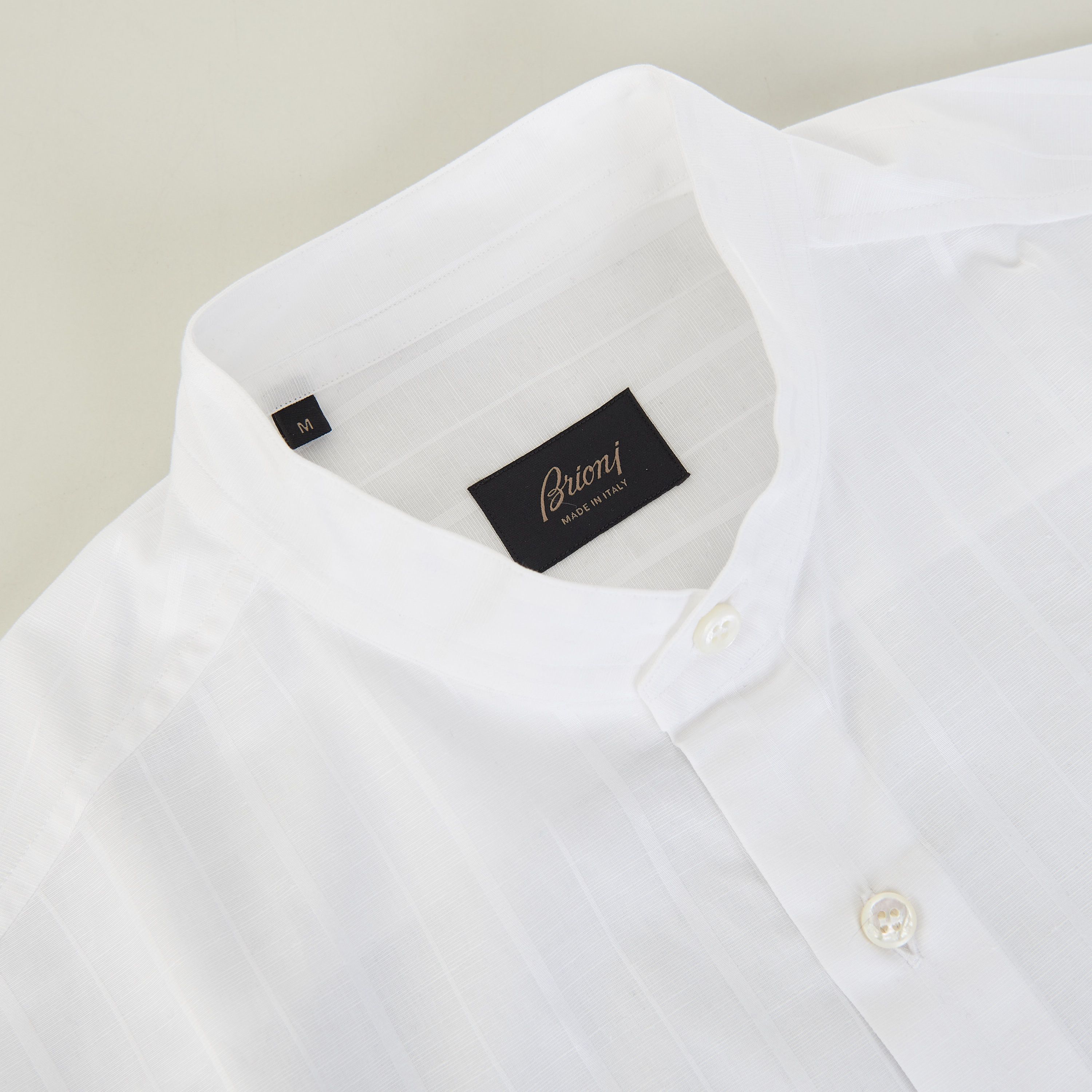 Brioni Mandarin Collar Shirt - Cotton & Linen, Jacquard Stripe Size US M / EU 48-50 / 2 - 10 Thumbnail