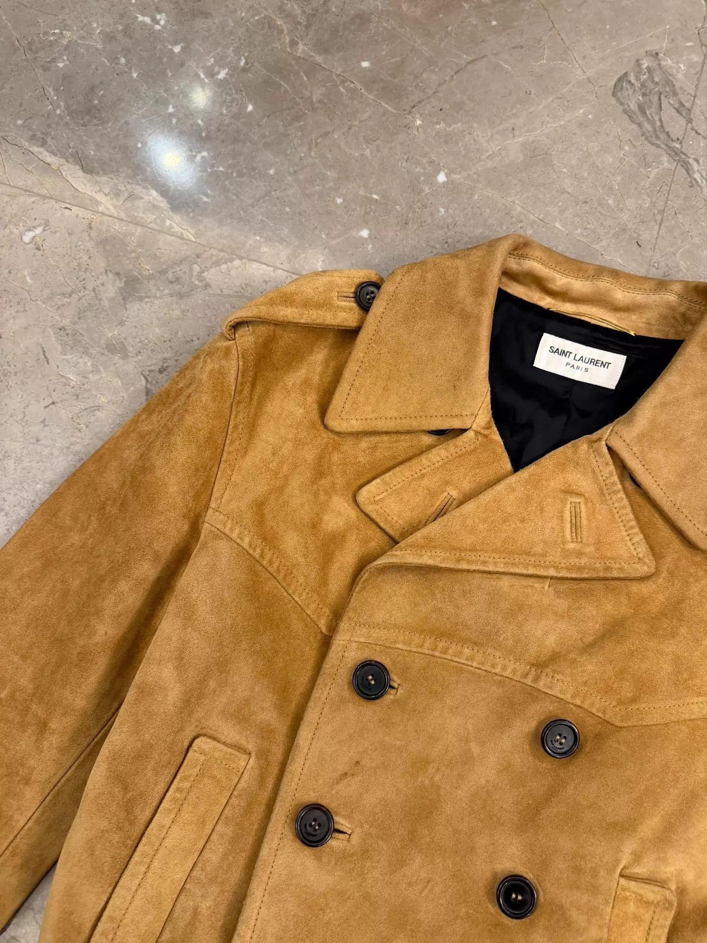 Saint Laurent Paris SLP Natural Calfskin Suede Napoleon Jacket F34 Size XS / US 0-2 / IT 36-38 - 3 Thumbnail