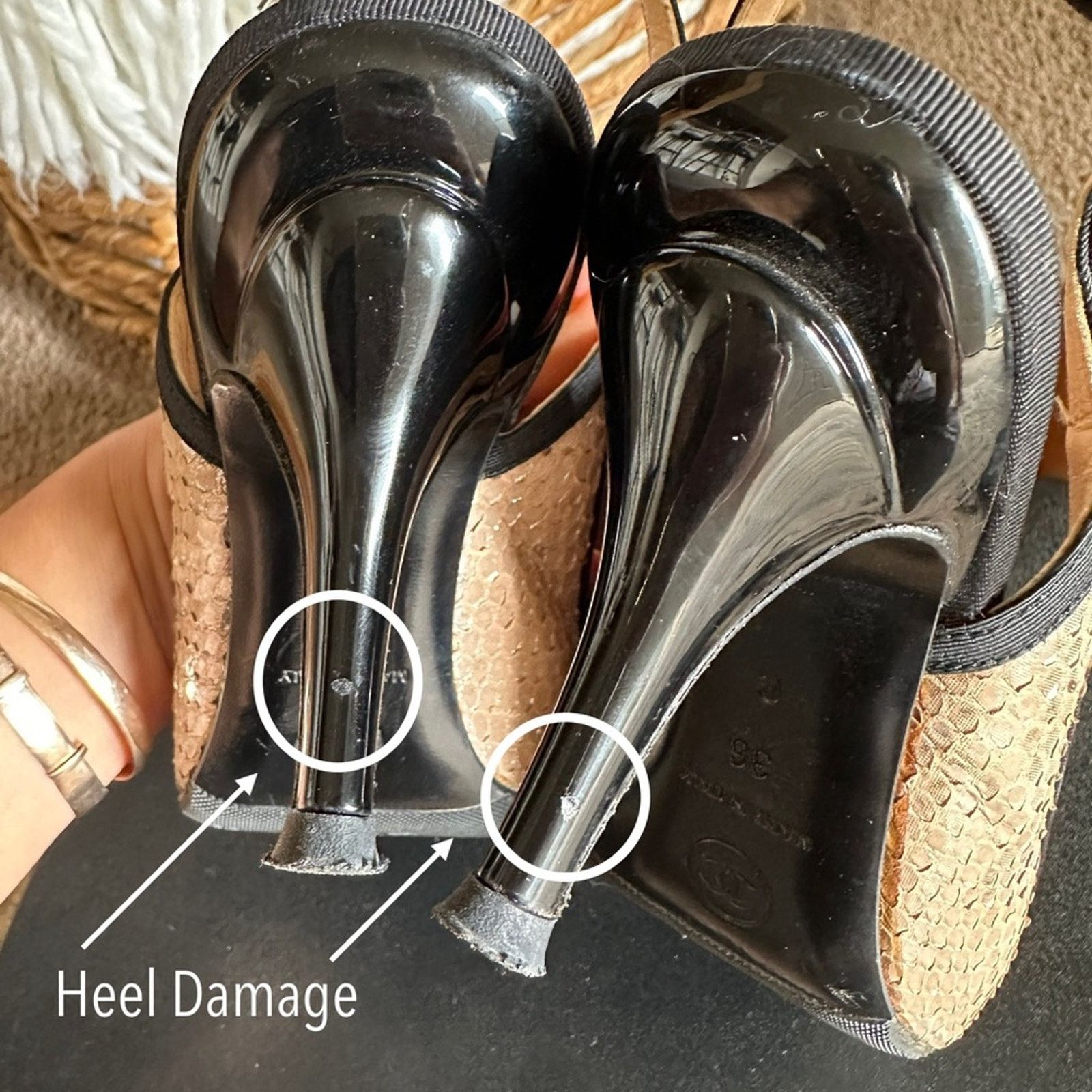 Chanel CHANEL Canvas Python Leather Bow Slingback Pump Sz. 36 Size US 6 / IT 36 - 8 Thumbnail