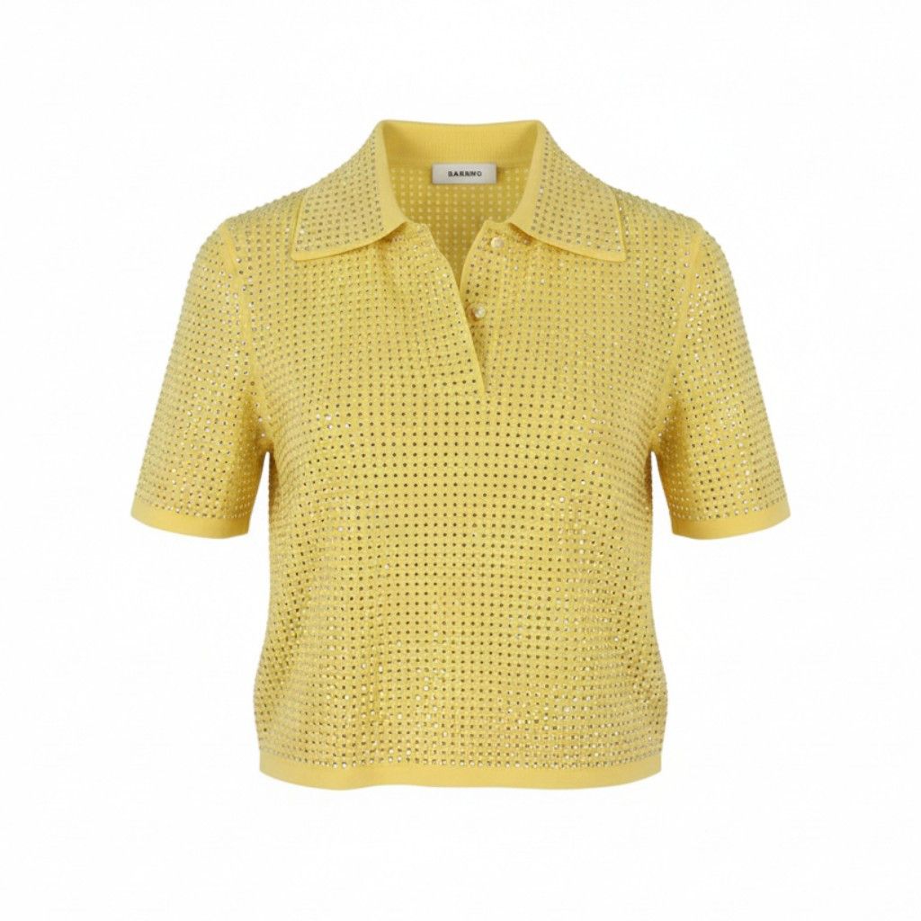 Sandro VIERGE 2 M Yellow Shiny Embellished Polo 88511 Size M / US 6-8 / IT 42-44 - 1 Thumbnail