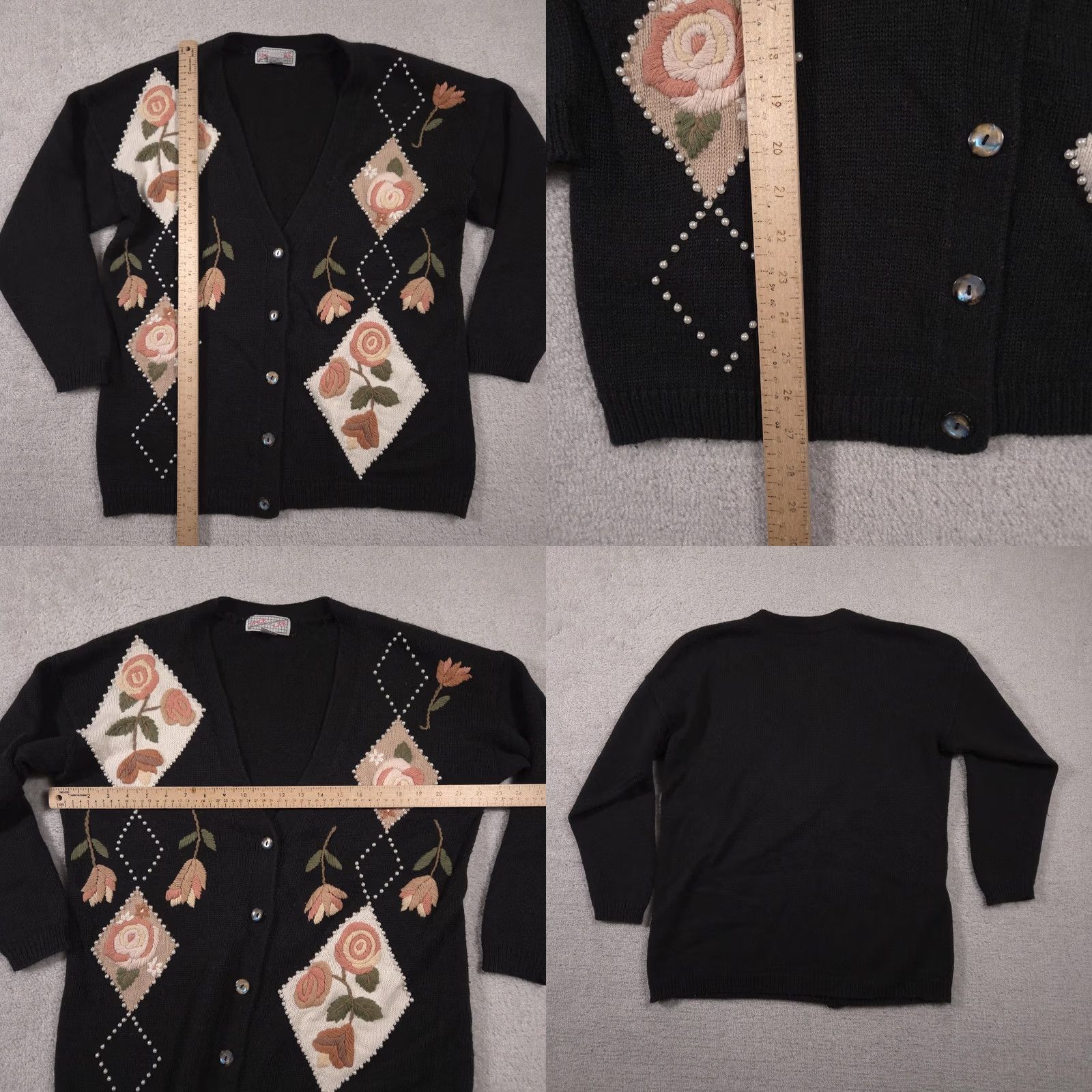 Vintage VINTAGE Spice of Life Cardigan Womens Medium Black Floral Pearl 90s Sweater Size M / US 6-8 / IT 42-44 - 9 Thumbnail