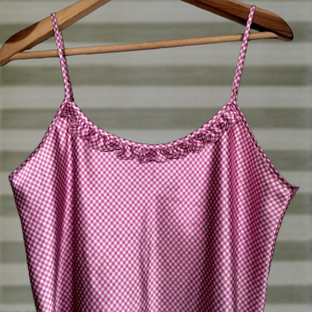 Vintage Jaclyn Smith Nightgown Large Purple White Gingham Check Plaid Chemise Satin Sleeveless Pullover Scoop Neck Women Nightgown XS? Size ONE SIZE - 1 Thumbnail
