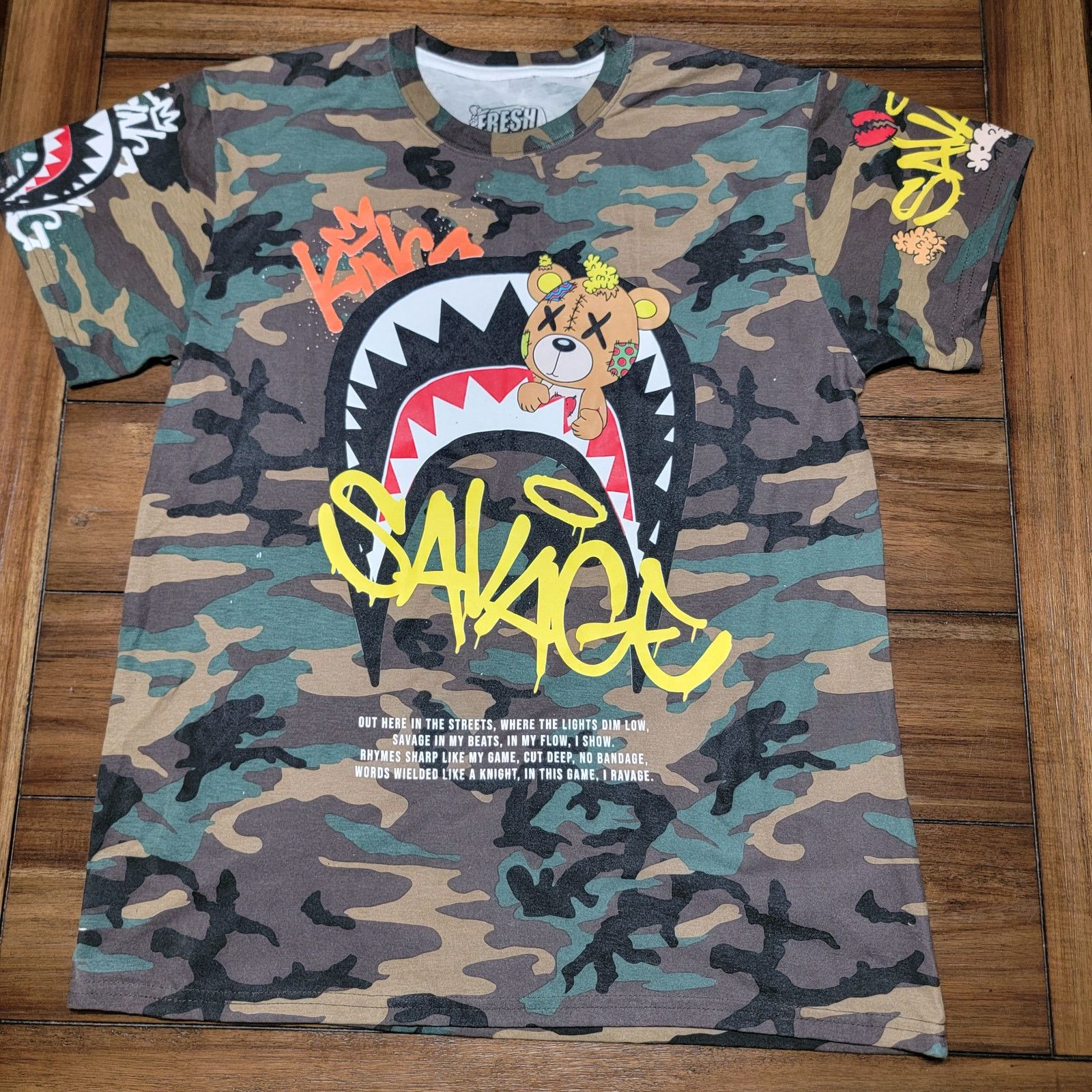Fresh Laundry Fresh Laundry Unisex Tee "Savage" Bear Shark Mouth - Large Size US L / EU 52-54 / 3 - 1 Thumbnail