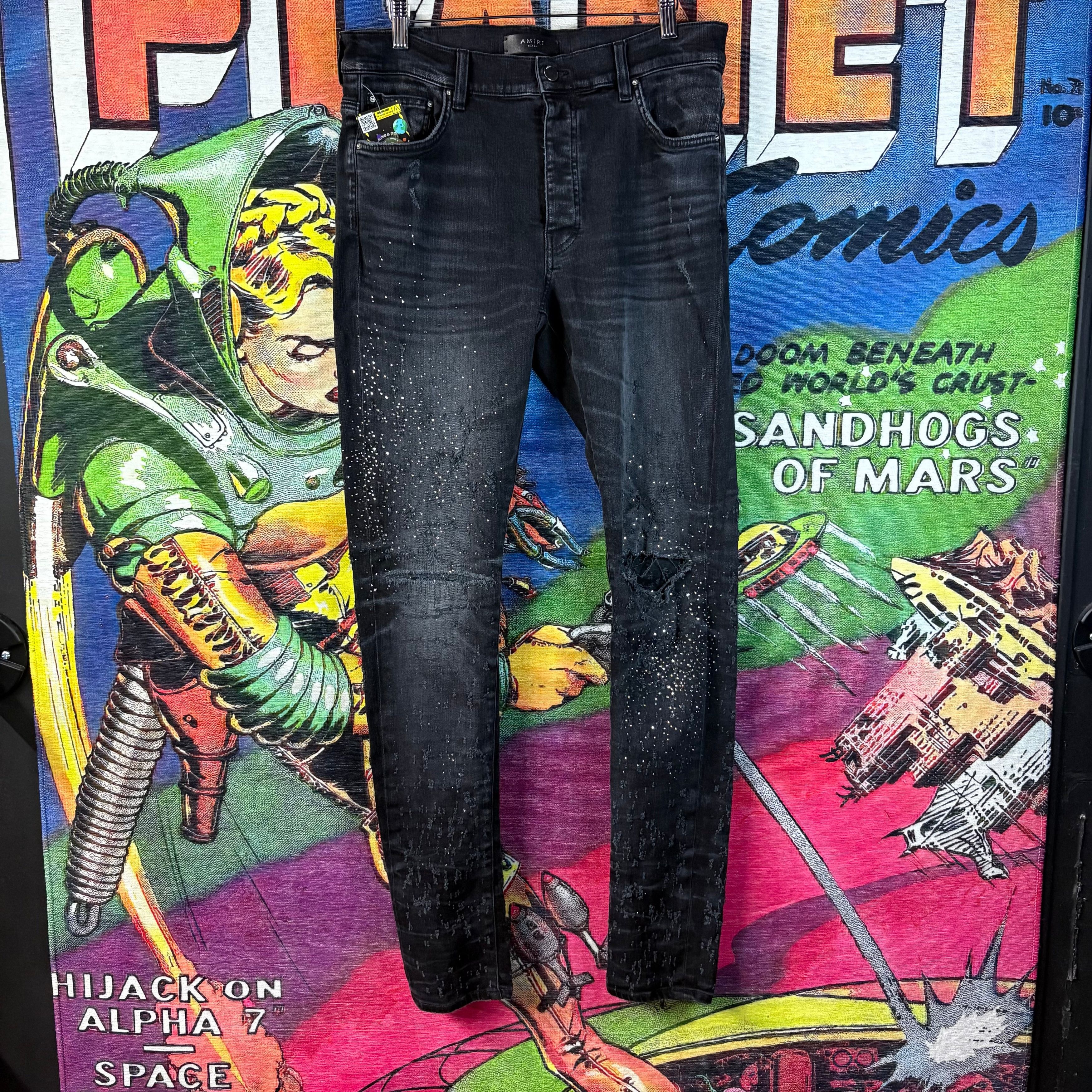 Amiri AMIRI Black Crystal Shotgun Skinny Jeans Size 34" Size US 34 / EU 50 - 1 Thumbnail
