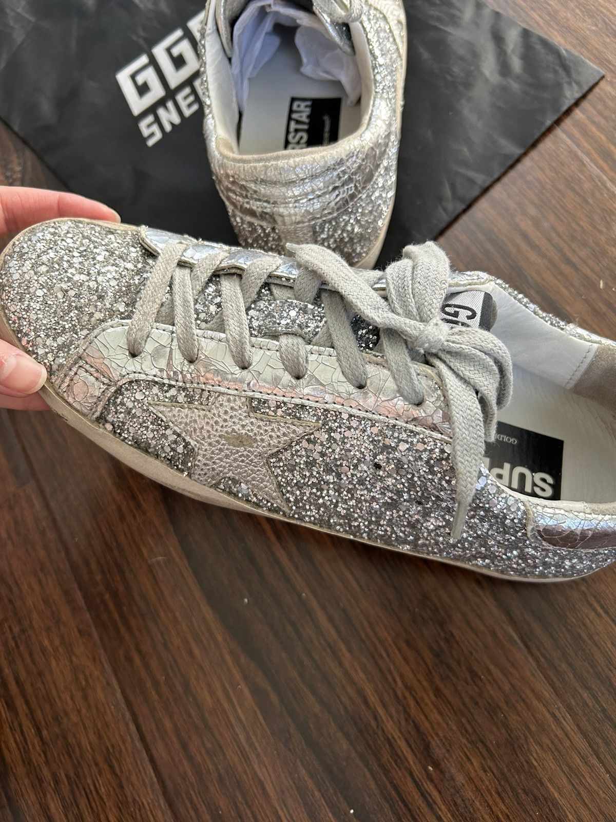 Golden Goose Golden Goose Superstar Silver Distressed Glitter Sneakers 38 Size US 8 / IT 38 - 5 Thumbnail