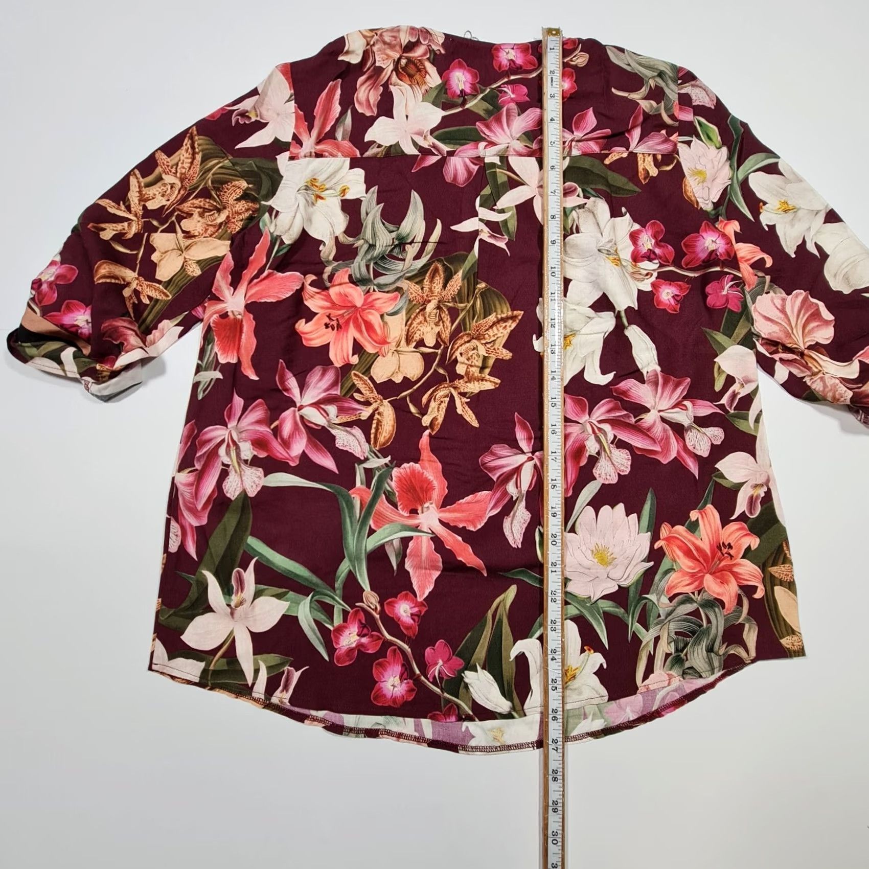 CO Betty & Co Womens Blouse Burgundy Red 12 UK Floral 3/4 Sleeves Top Size XL / US 12-14 / IT 48-50 - 7 Thumbnail
