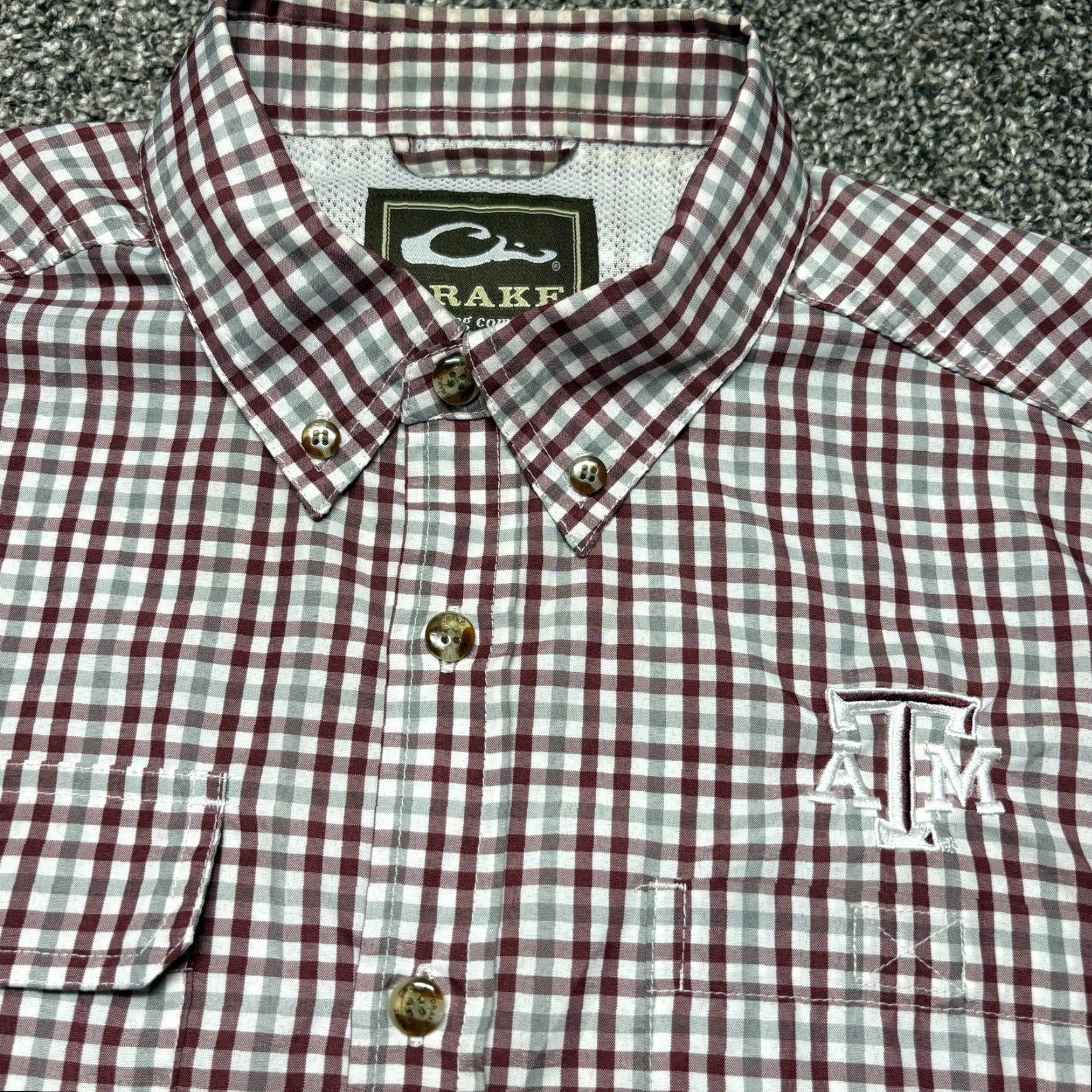 Vintage Drake A&M Vented Shirt Mens Small Aggies Button Down Maroon & White Check Size US S / EU 44-46 / 1 - 2 Thumbnail