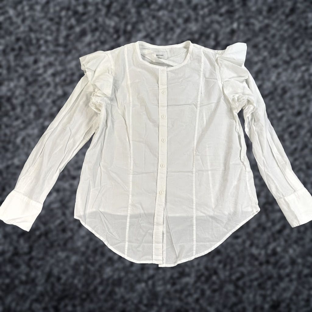 Vintage Current/Elliott Blouse Womens 2 White Ruffle Shoulder Button Front Long Sleeve Size XS / US 0-2 / IT 36-38 - 1 Thumbnail