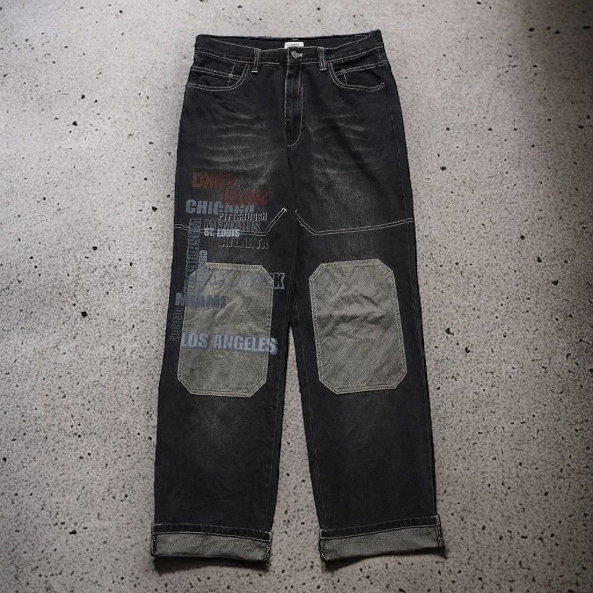 image of Vintage Dkny Y2K Double Knee Loose Fit Denim Pants in Dark Grey, Men's (Size 33)