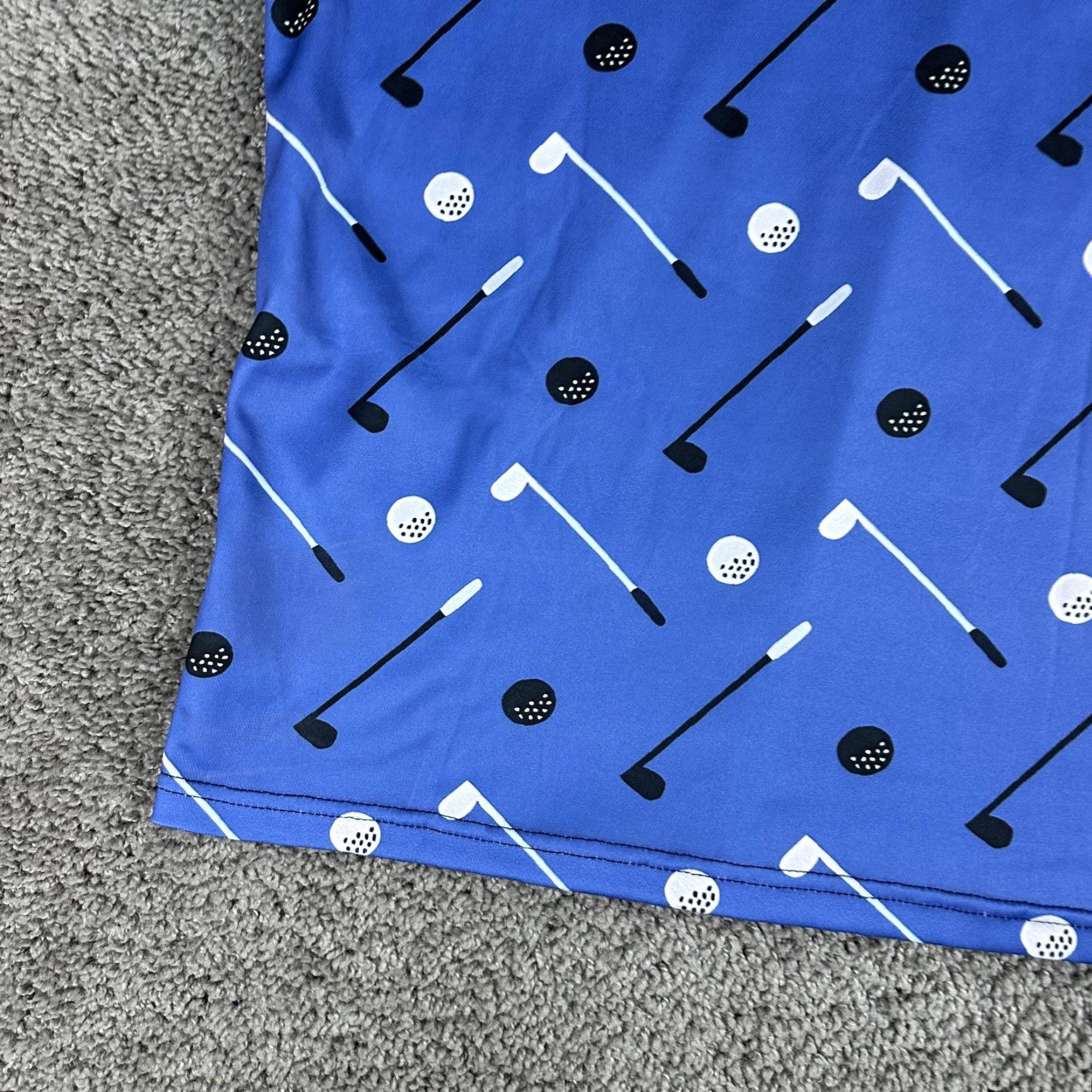 Vintage Golf Polo Shirt Mens Large Blue All Over Print Clubs Balls Novelty Short Sleeve Size US L / EU 52-54 / 3 - 7 Thumbnail