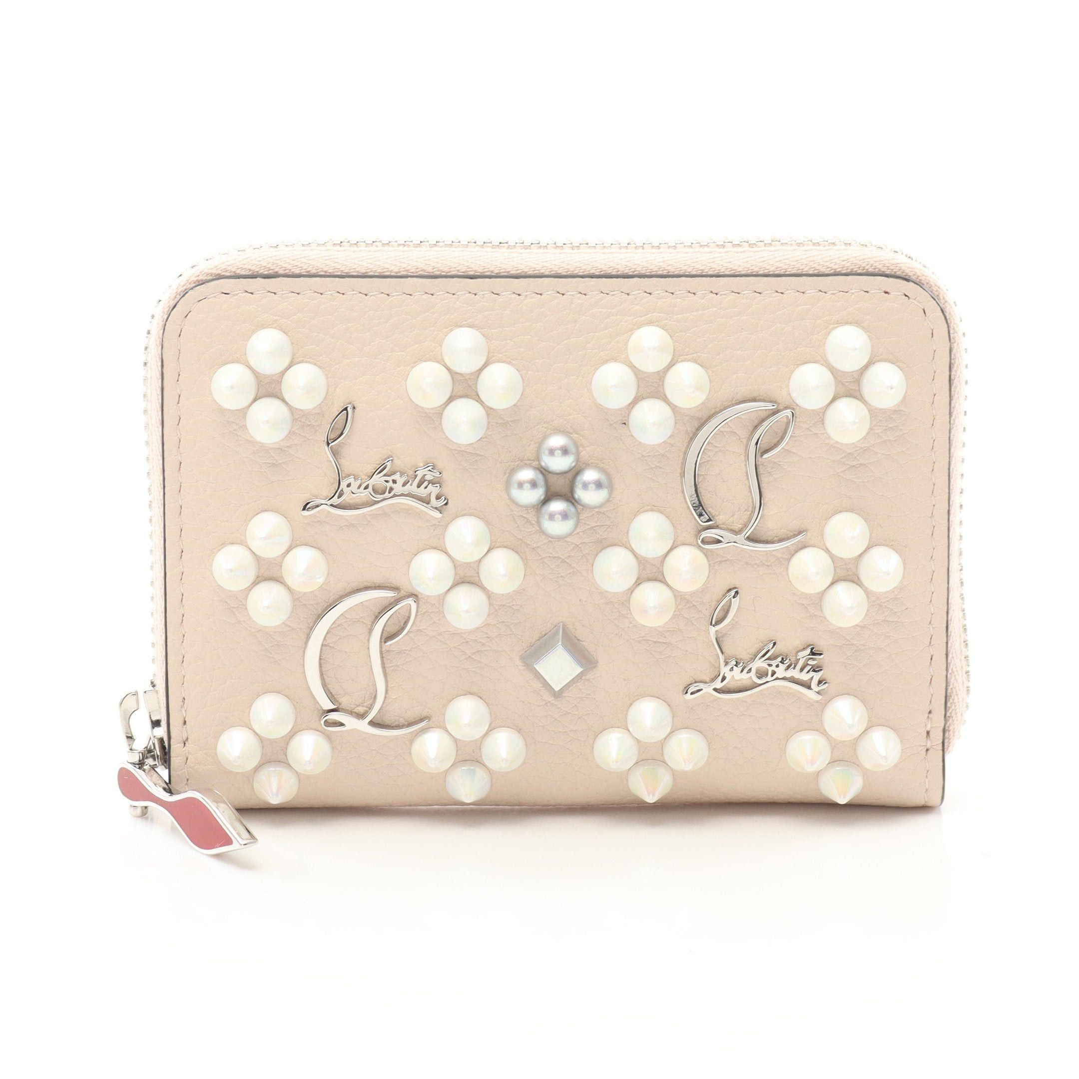 Christian Louboutin Christian Louboutin Panettone Round Fastener Coin Purse Leather Light Beige Spike Studs Size ONE SIZE - 1 Thumbnail