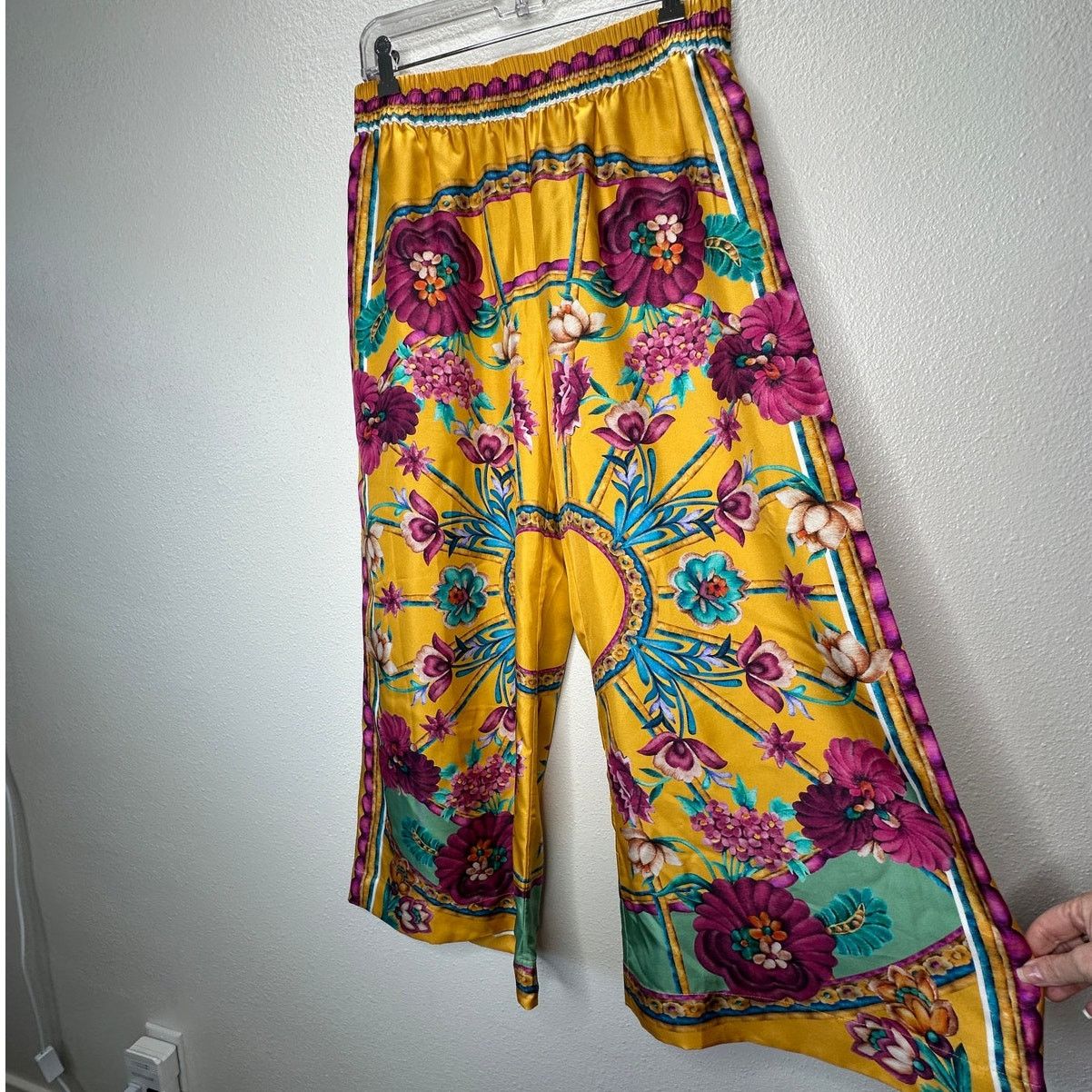 La DoubleJ La DoubleJ Yellow Multi-Color Printed Silk Palazzo Pant XL Size 36" / US 14 / IT 50 - 1 Thumbnail