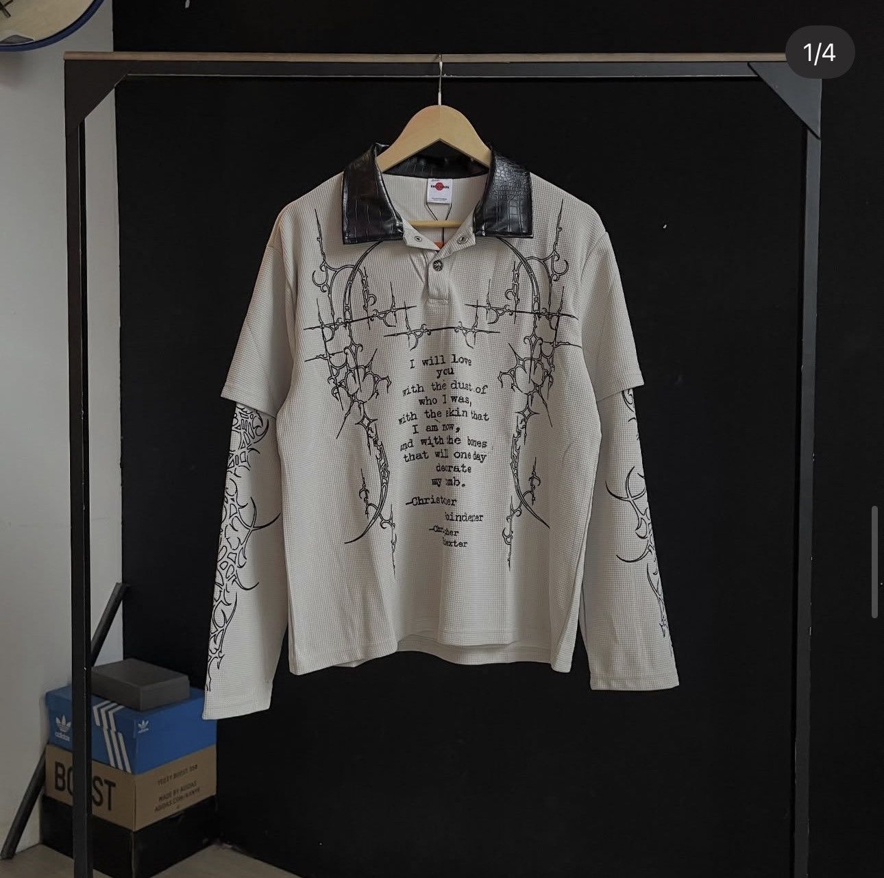 Other Graphic Long Sleeve Polo Shirt with Faux Leather Collar. Size US L / EU 52-54 / 3 - 1 Thumbnail