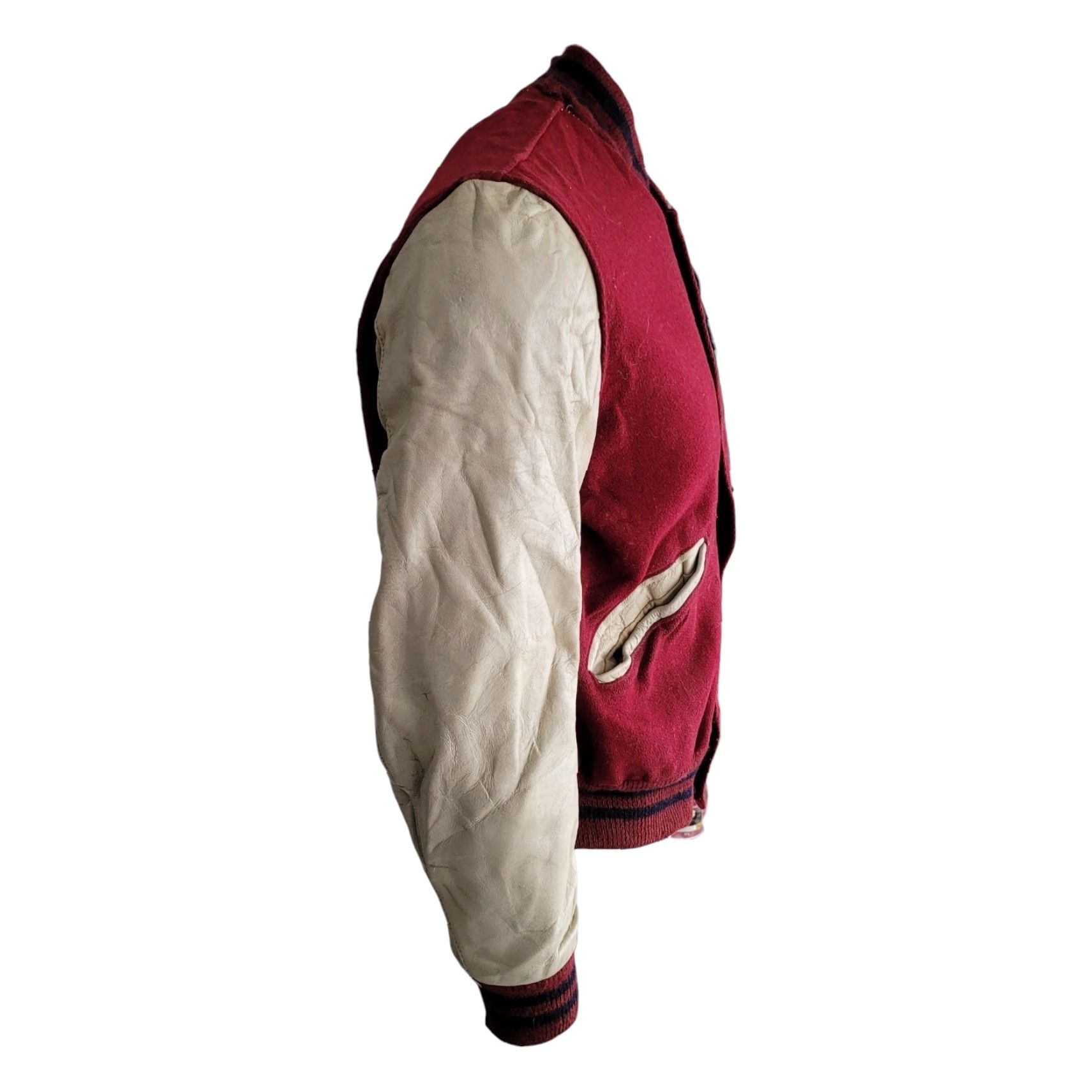 Vintage VINTAGE DeLong Varsity Jacket - Leather Wool Long Sleeve, Size S, Red Mens Vintage Imperfection Leather Wool Varsity Jacket - Size S Size US S / EU 44-46 / 1 - 3 Thumbnail