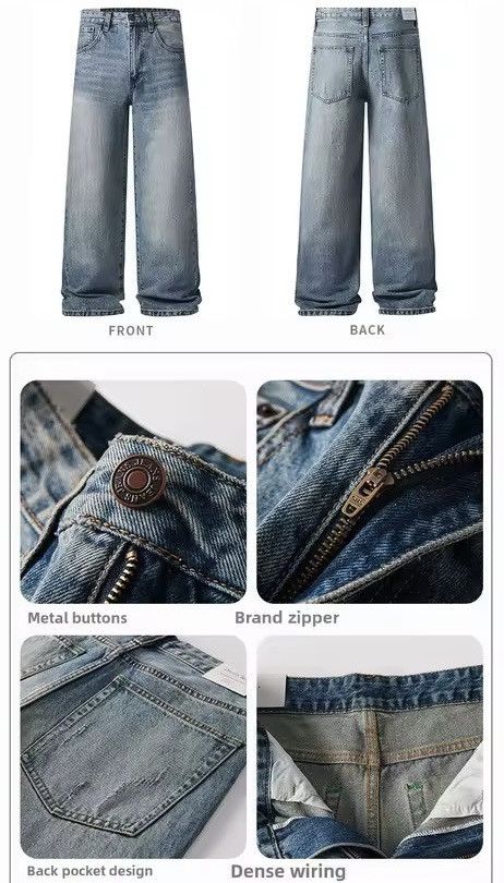 Jean Retro Washed Straight Loose Classic Jeans Pants Size US 31 - 6 Thumbnail