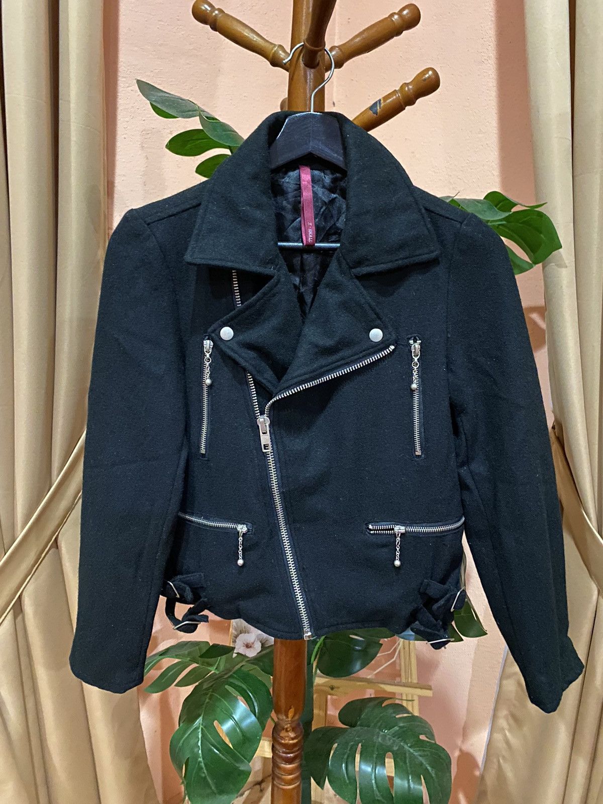 If Six Was Nine × Japanese Brand Black Wool-Blend Biker Jacket | Modern Chic Moto Style Size US XS / EU 42 / 0 - 1 Thumbnail