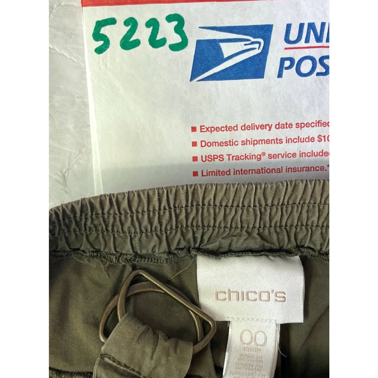Vintage Chicos Women Pants Cargo Flat Front Slim High Rise 00 Green Twill Straight Leg Inseam 28 in Stretch Cotton Blend Button Zipper Size 24" / US 00 / IT 34 - 8 Thumbnail