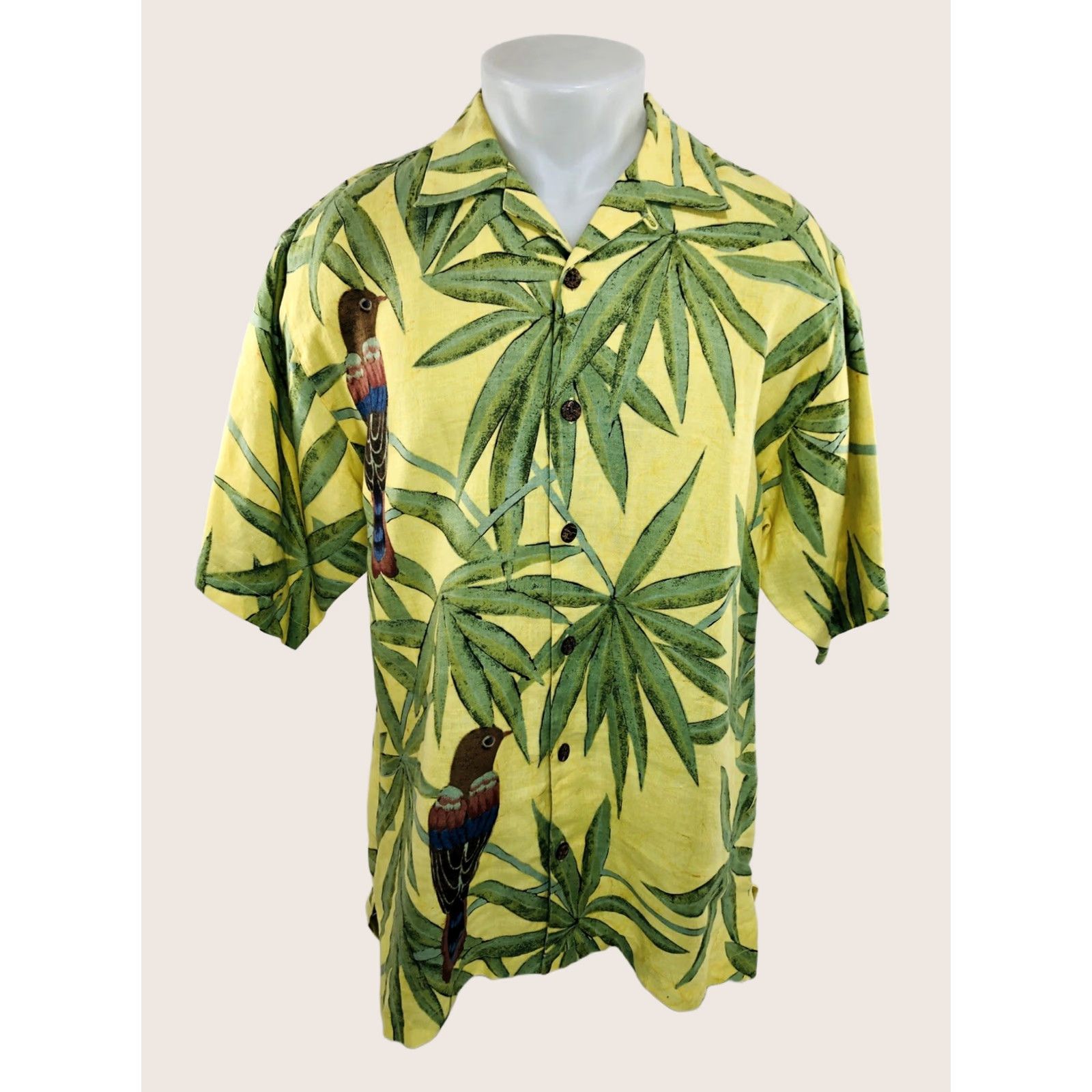 Tommy Bahama Tommy Bahama Parrots Hawaiian Linen Md Shirt - Embroidered Button-Up, Short Sleeve, Yellow, Men, M Size US M / EU 48-50 / 2 - 1 Thumbnail
