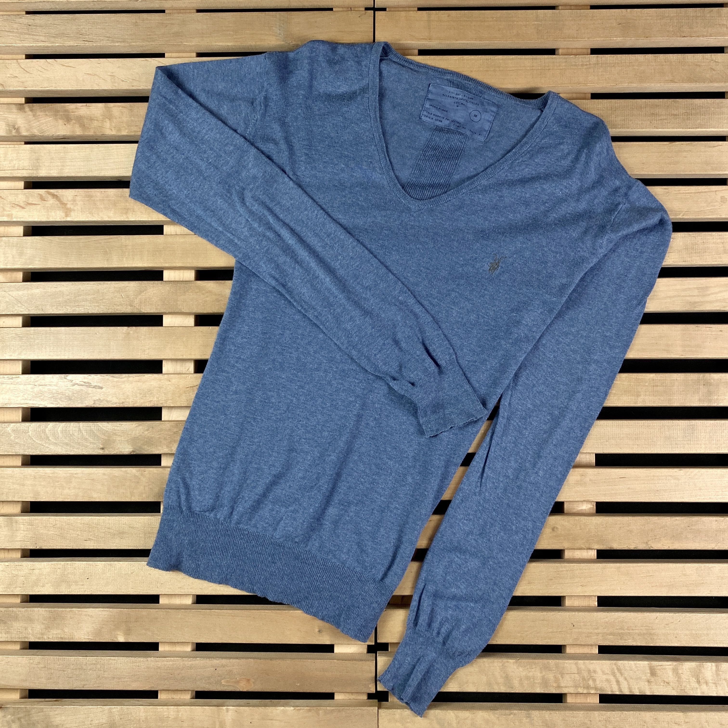 Allsaints Mens Sweater Jumper Pullover Allsaints V Neck Size M Blue Size US M / EU 48-50 / 2 - 1 Thumbnail