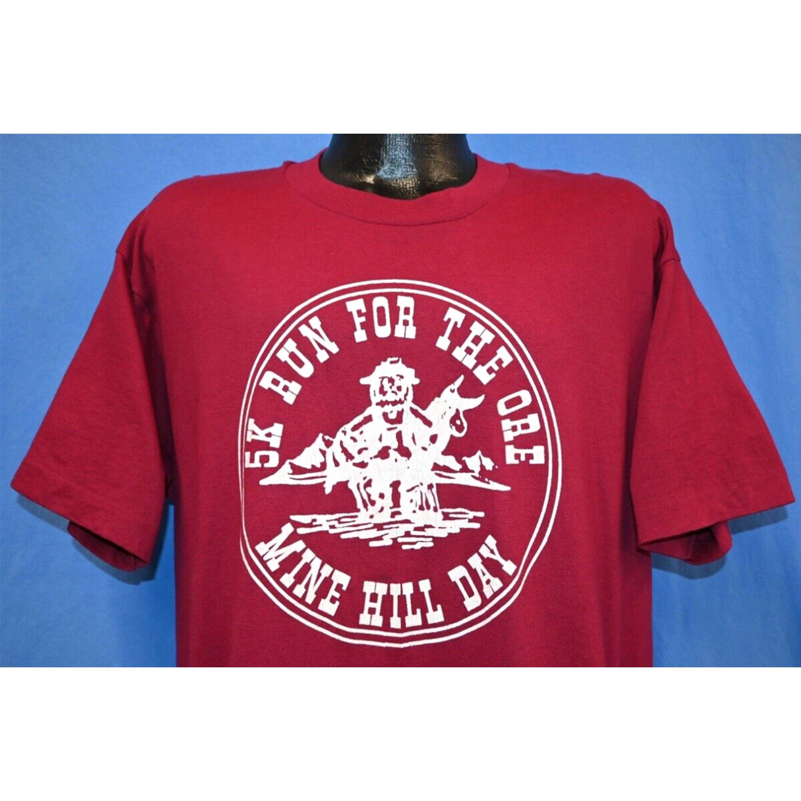 image of Fruit Of The Loom Vintage 90's Mine Hill Day 5K Run For Ore Miner Official New Jersey T-Shirt XL in
