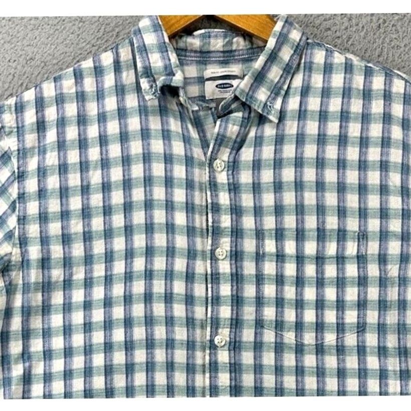 Old Navy Old Navy Button-Up Shirt Men Medium Blue Plaid Linen Blend Slim Fit Pocket Long Sleeve Size US M / EU 48-50 / 2 - 2 Thumbnail