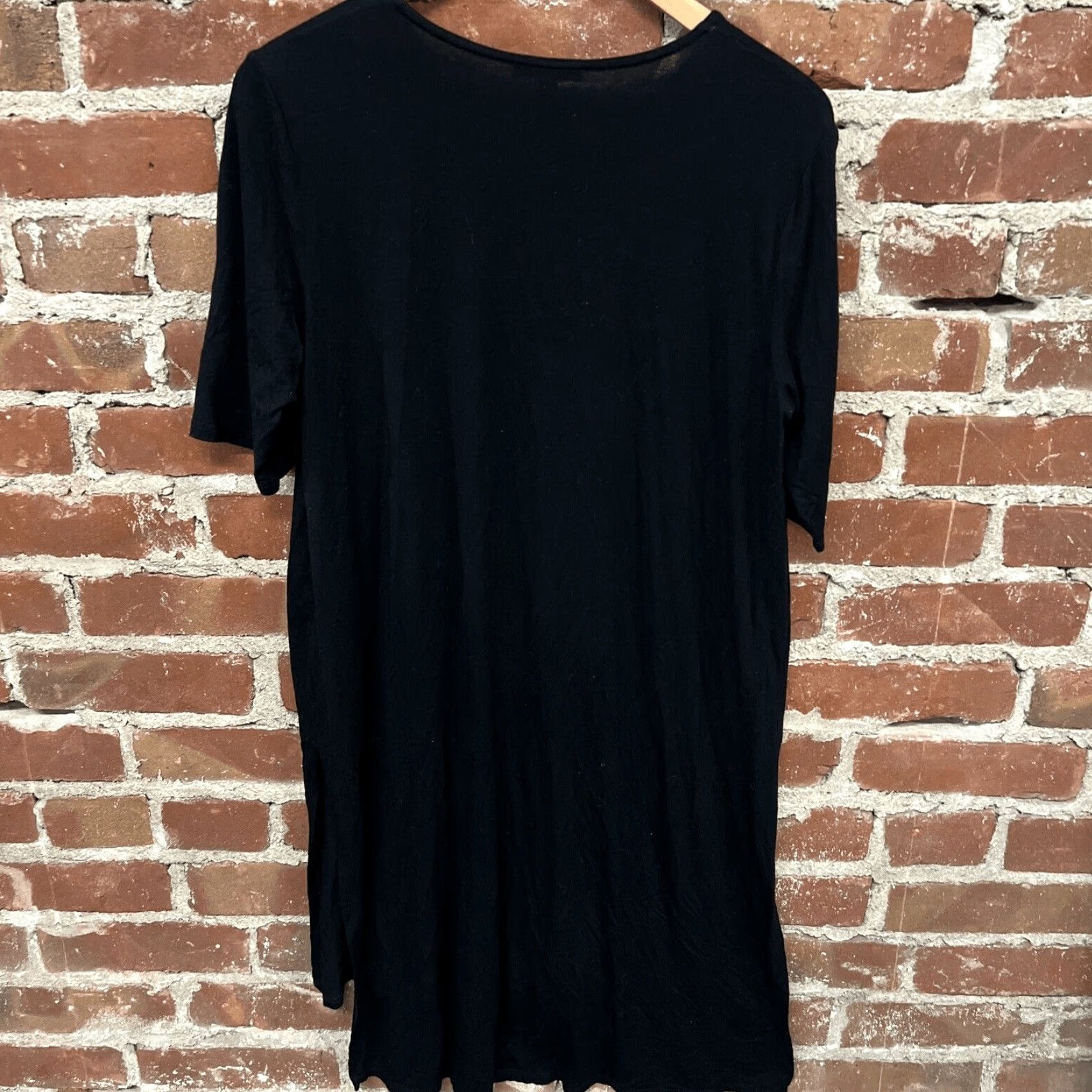 Eileen Fisher Eileen Fisher Dress Women M Black Midi Short Sleeve Cowl Neck Knit Stretch Solid Pullover Shift Classic Minimalist Designer Size 32" / US 10 / IT 46 - 3 Thumbnail