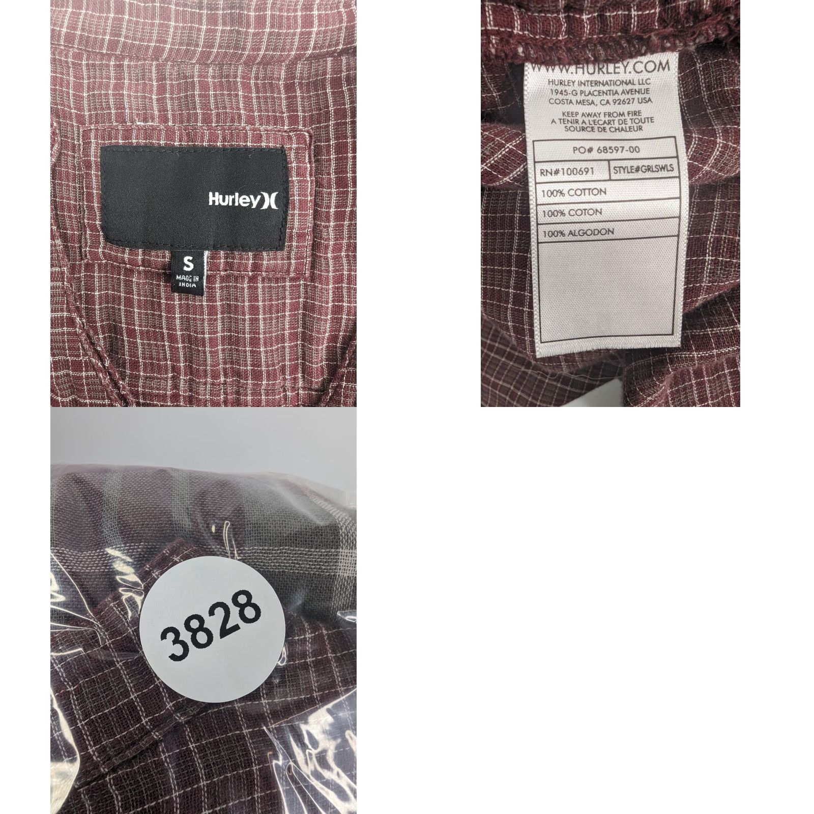 Hurley Hurley Dress Plaid Maroon Small w/Elbow Patches V-Neck Tunic Button Pockets Size S / US 4 / IT 40 - 8 Thumbnail