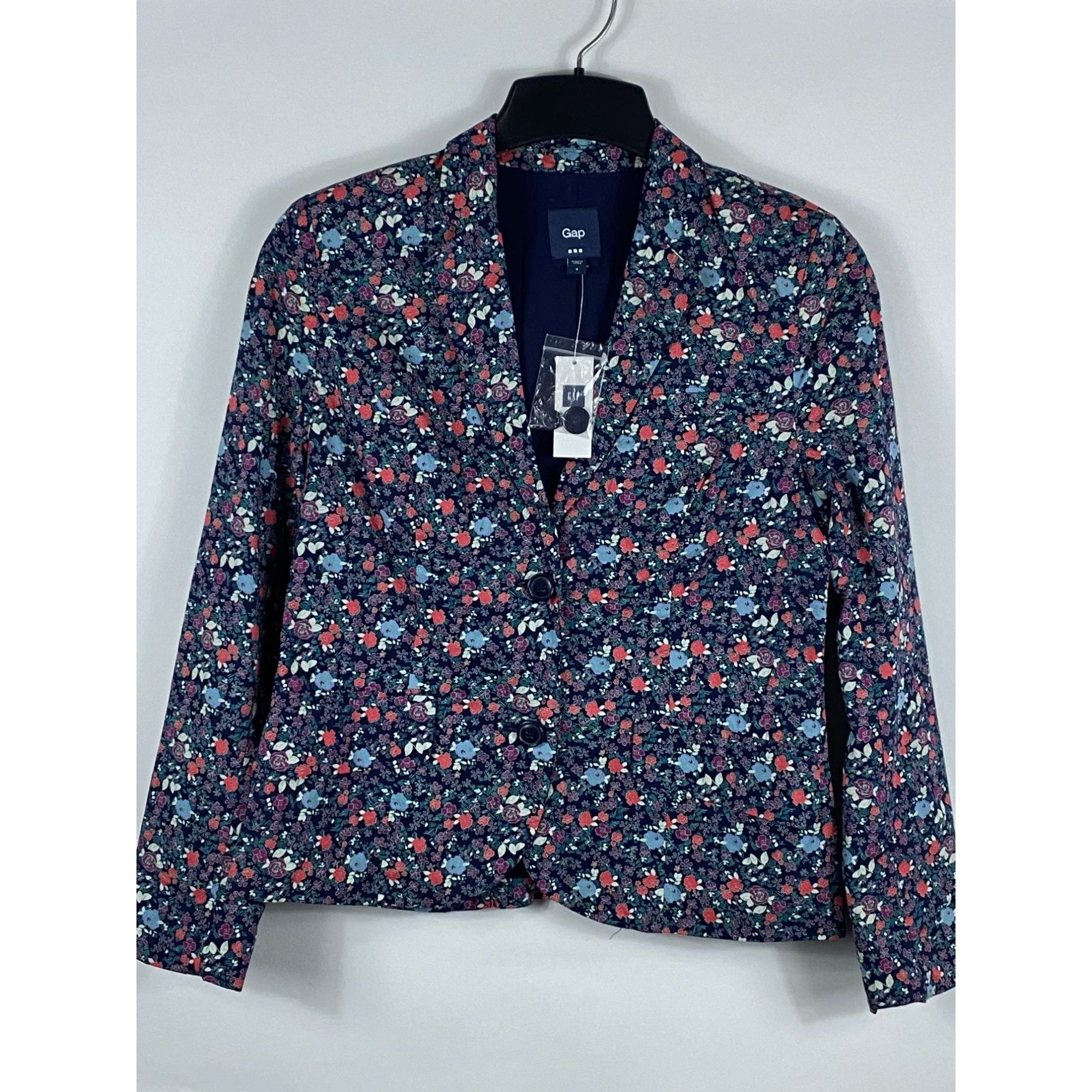 Gap GAP Floral Print 2-Button Blazer Jacket Navy Blue Size 4 Wom Size S / US 4 / IT 40 - 1 Thumbnail