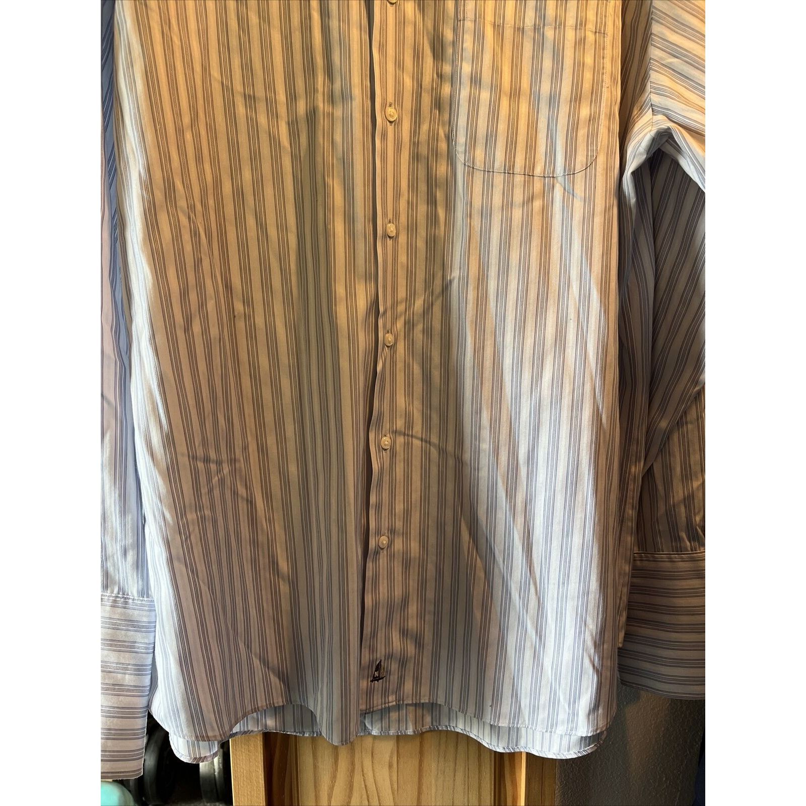 Nordstrom Nordstrom Men’s 17 35 Blue Grey Striped Button Cotton Shirt Size US XXL / EU 58 / 5 - 7 Thumbnail