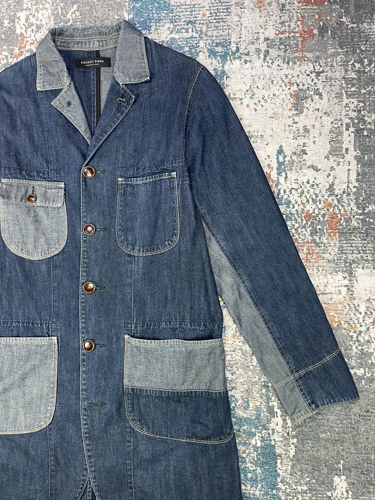 Japanese Brand Patchwork By Pocket Four Denim 2 Tone Osechi Coat Size US M / EU 48-50 / 2 - 5 Thumbnail