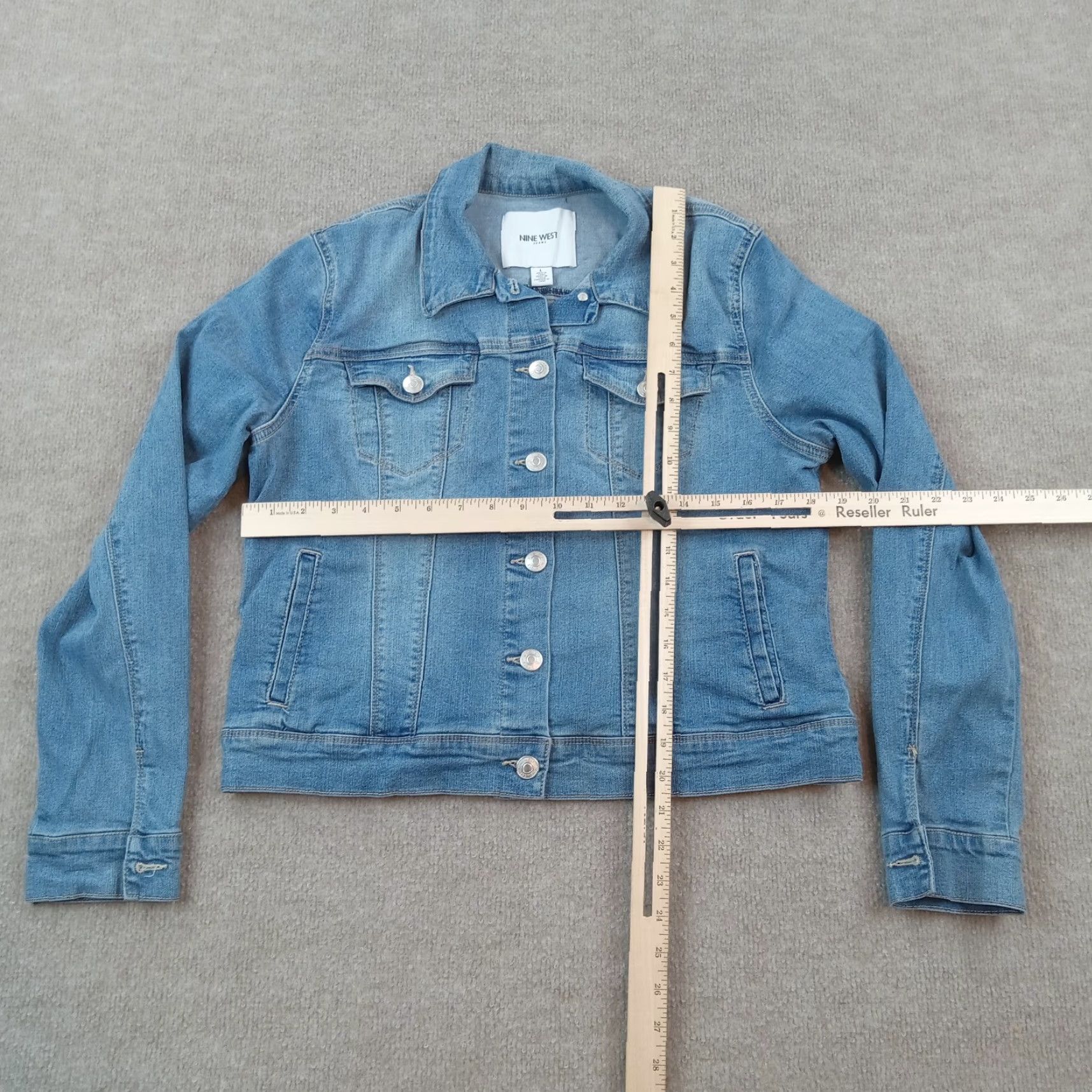Nine West Nine West Women's Large Blue Denim Cropped Jean Jacket with Pockets Size L / US 10 / IT 46 - 2 Thumbnail