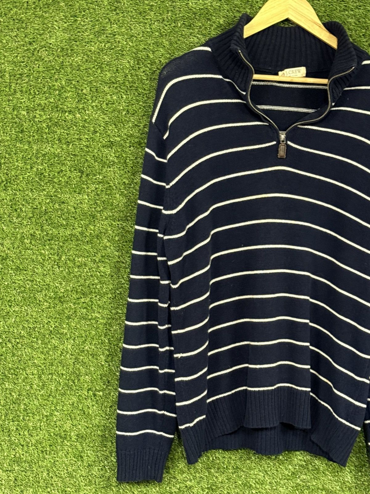 J.Crew J.Crew JCrew Striped Knit Navy White Stripe Zip Sweater Size US L / EU 52-54 / 3 - 2 Thumbnail