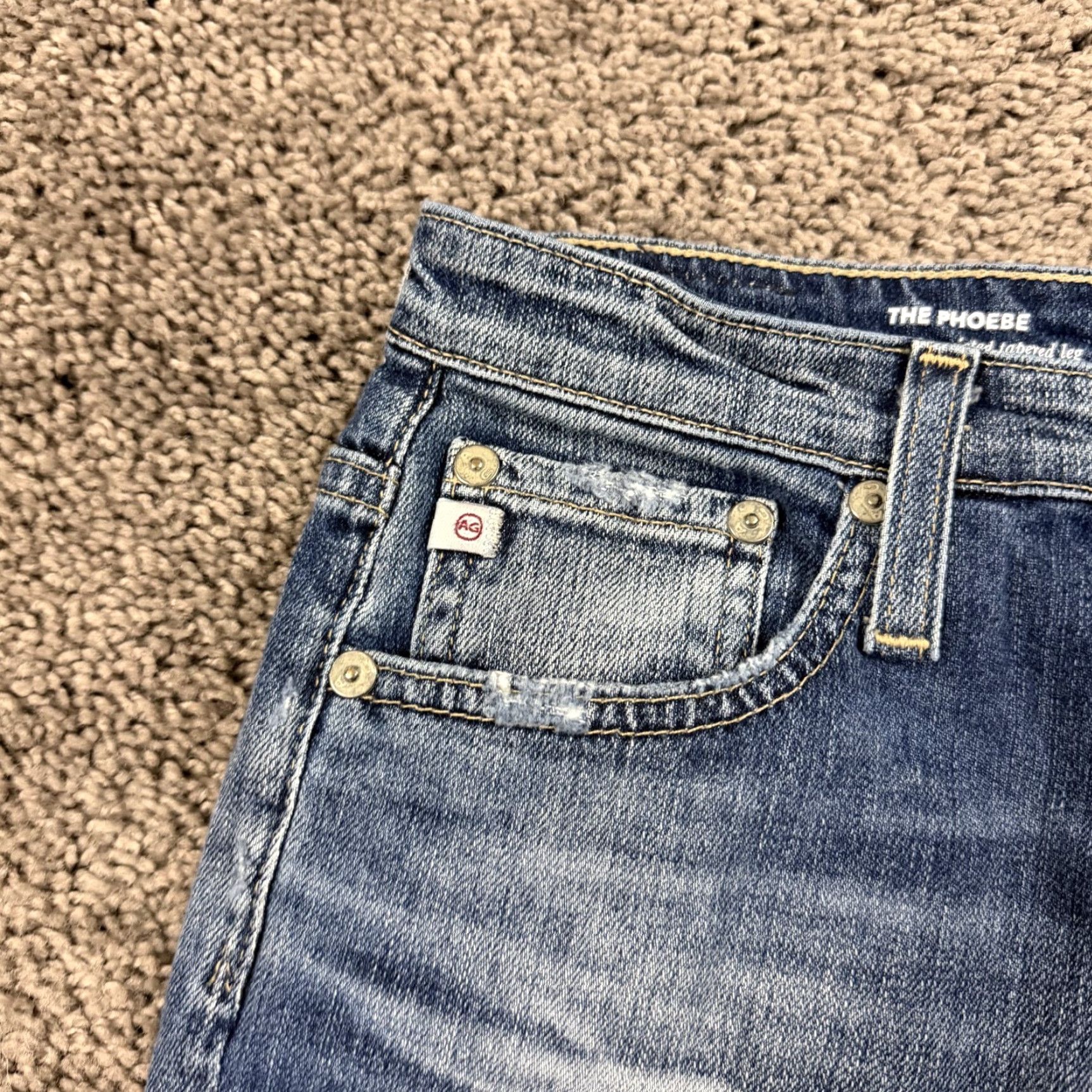 Vintage AG Adriano Goldschmied Jeans Womens 26 Tapered High Waisted Phoebe 24x27 Blue Denim Cotton Blend Regular Rise Distressed Pockets Logo 90s? Size 26" / US 2 / IT 38 - 3 Thumbnail