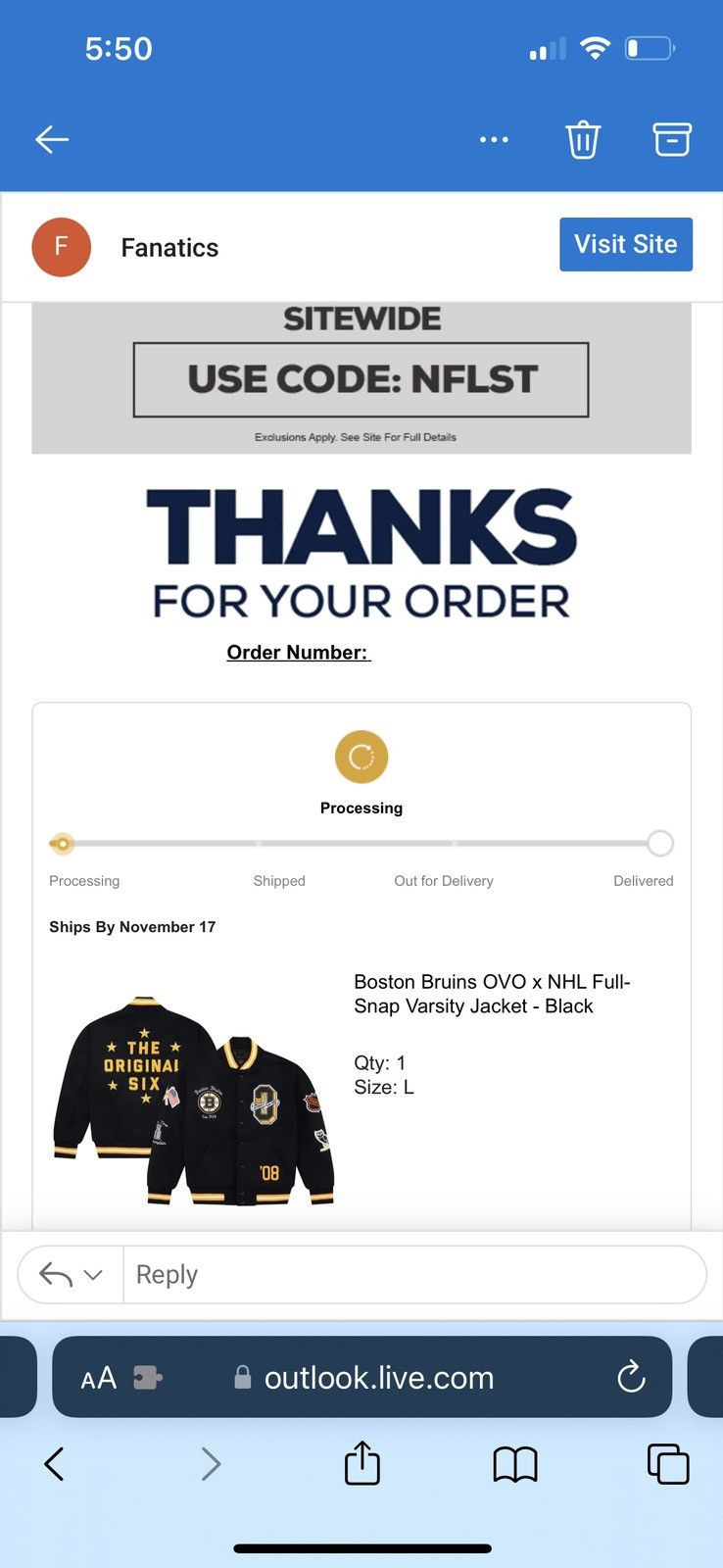Drake OVO X NHL - BOSTON BRUINS VARSITY JACKET Size US L / EU 52-54 / 3 - 18 Thumbnail