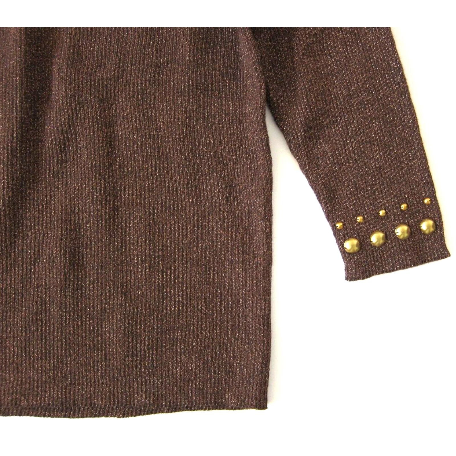 Vintage Objects D'art NWT Brown Metallic Gold Studded 3/4 Sleeve Sweater Large Women Shirt Pullover Round Neck 60% cotton 40% metallic Size L / US 10 / IT 46 - 7 Thumbnail