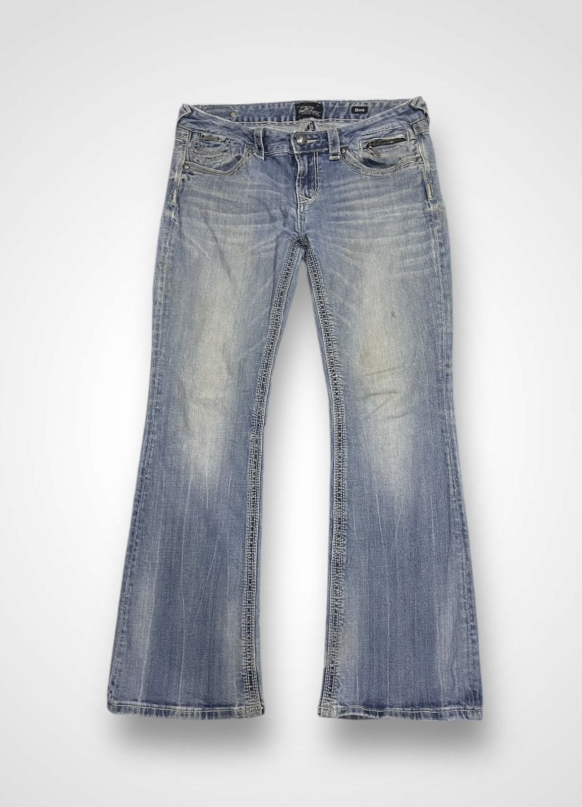 Japanese Brand Ne Rock for Express Distressed Flare Jeans (14) Size 33" - 1 Thumbnail