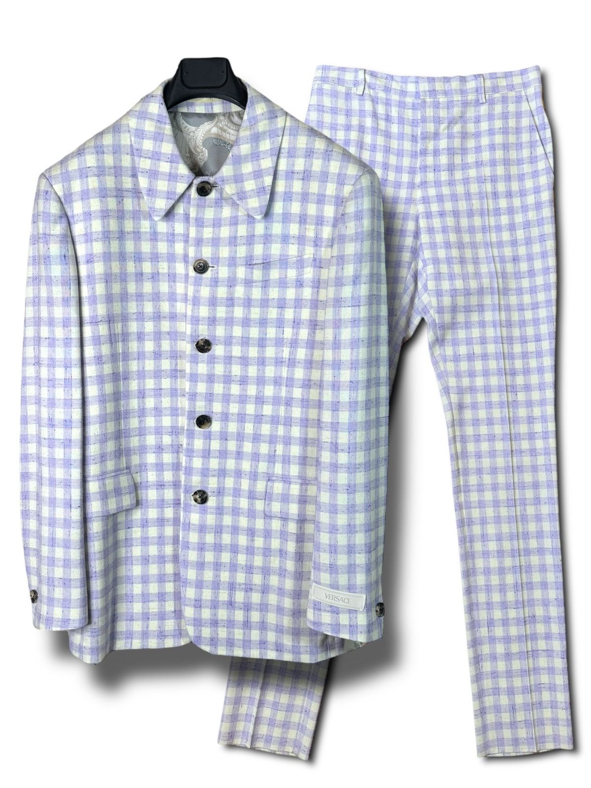 Versace Versace Men’s Suit Lilac Ivory Checkered Size 48 Size 38R - 1 Thumbnail